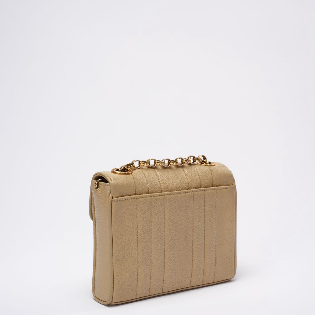 Chanel Vintage Beige Single Flap Bag Caviar Leather