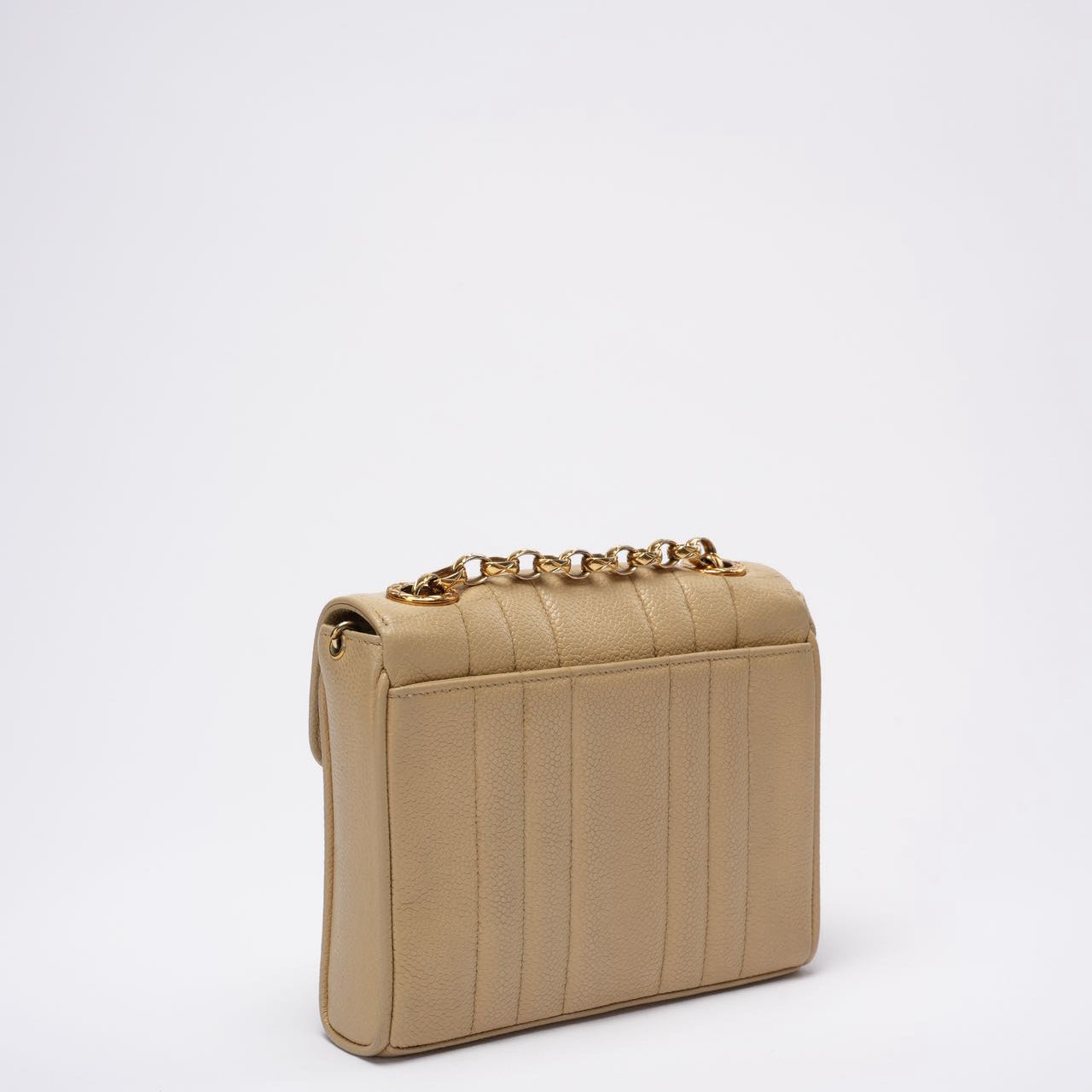 Chanel Vintage Beige Single Flap Bag Caviar Leather
