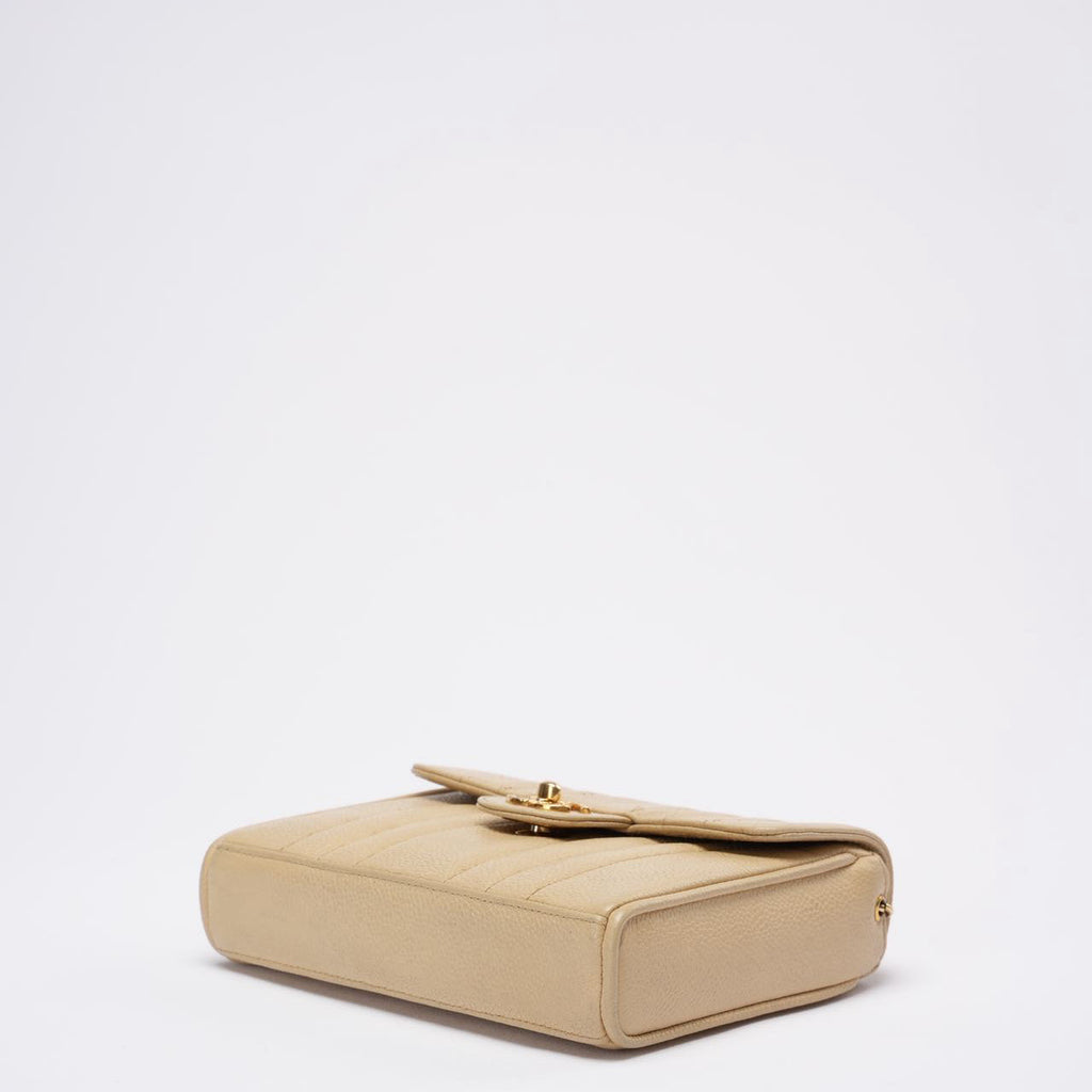 Chanel Vintage Beige Single Flap Bag Caviar Leather