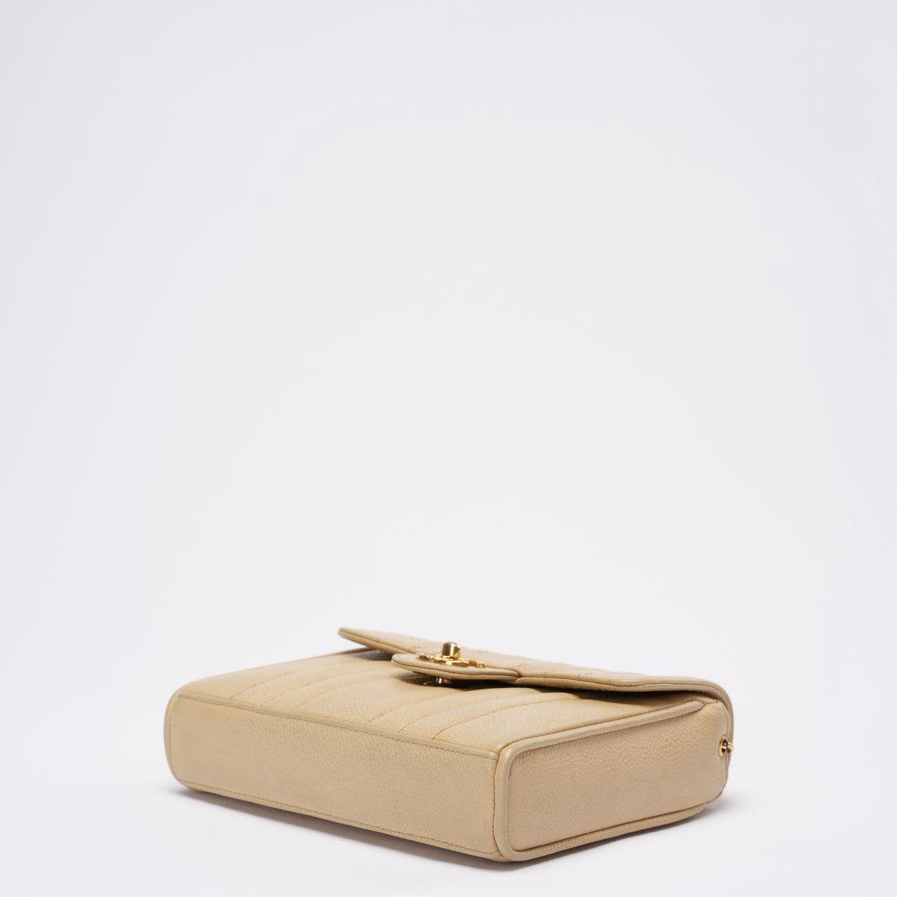 Chanel Vintage Beige Single Flap Bag Caviar Leather