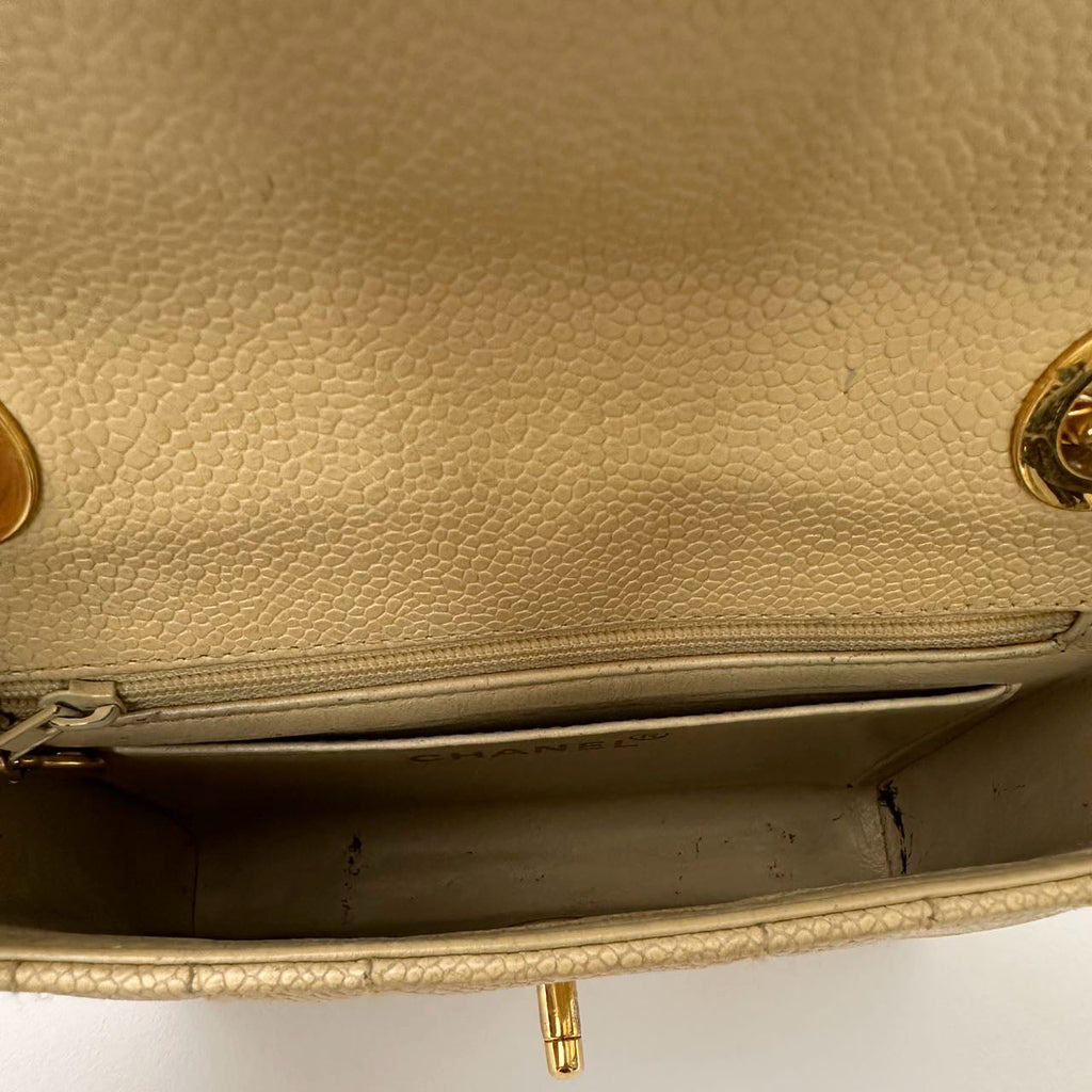 Chanel Vintage Beige Single Flap Bag Caviar Leather