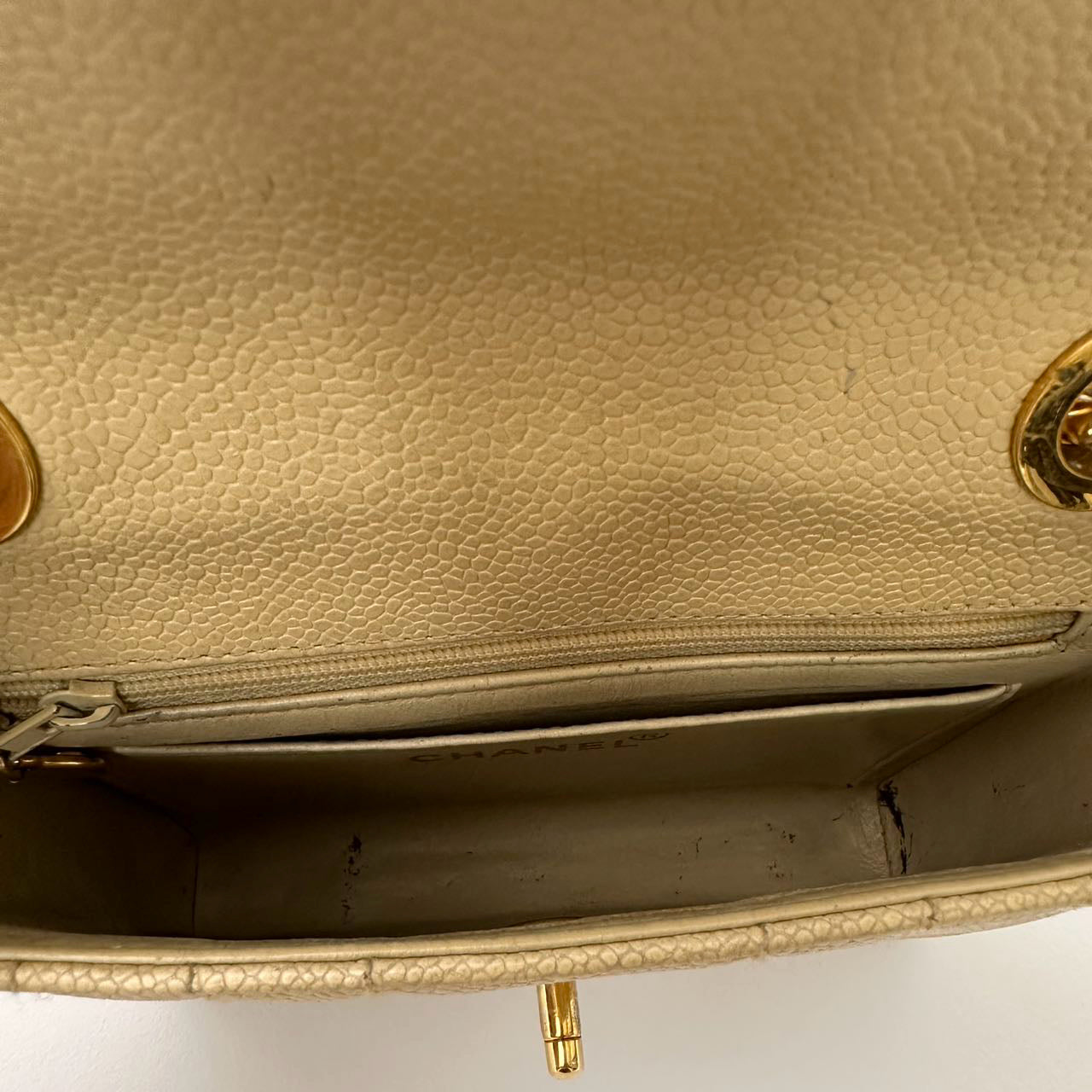 Chanel Vintage Beige Single Flap Bag Caviar Leather