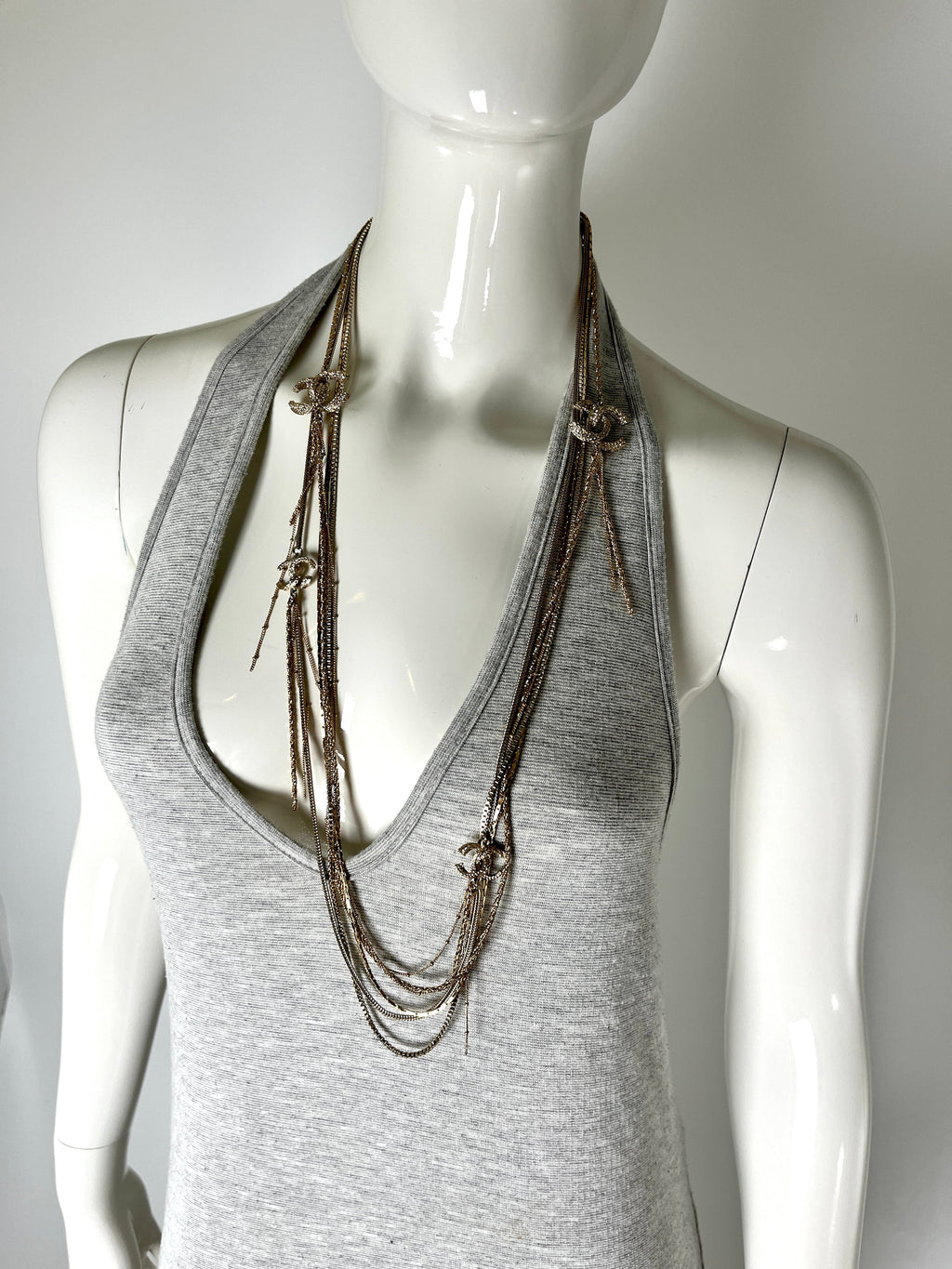 CHANEL Gold Multi Strand Strass 2017 Long Necklace