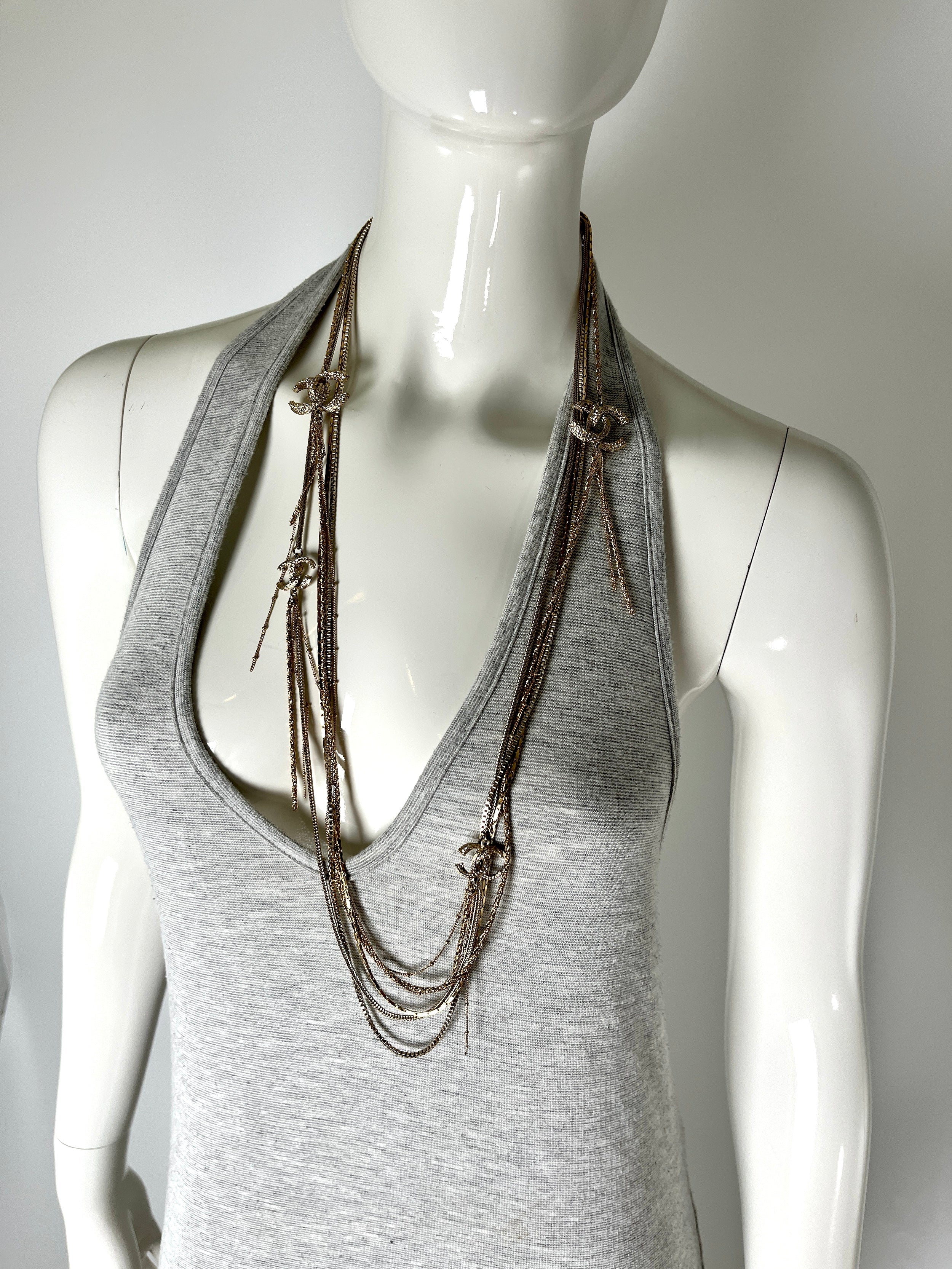 CHANEL Gold Multi Strand Strass 2017 Long Necklace