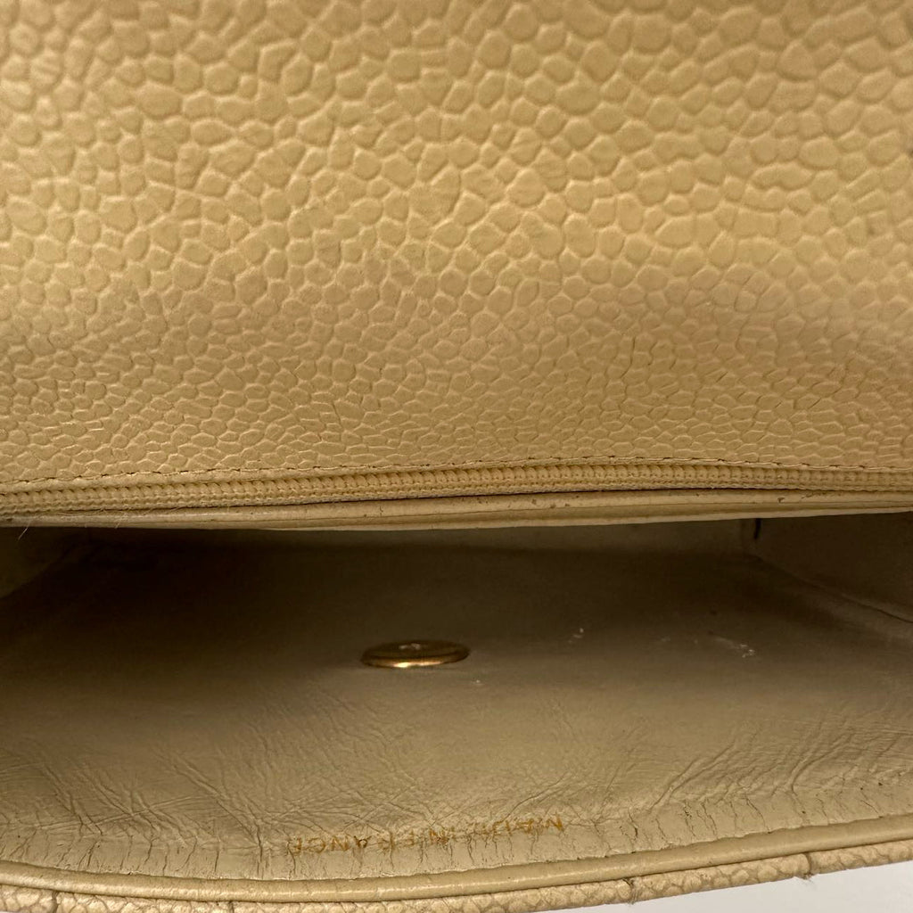 Chanel Vintage Beige Single Flap Bag Caviar Leather