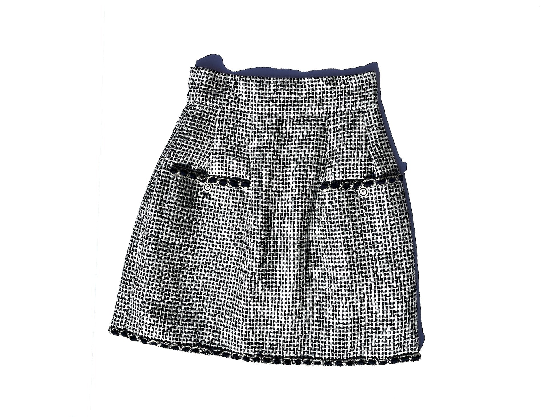 New CHANEL 16P Black White A Line Knee Length Skirt 42 6