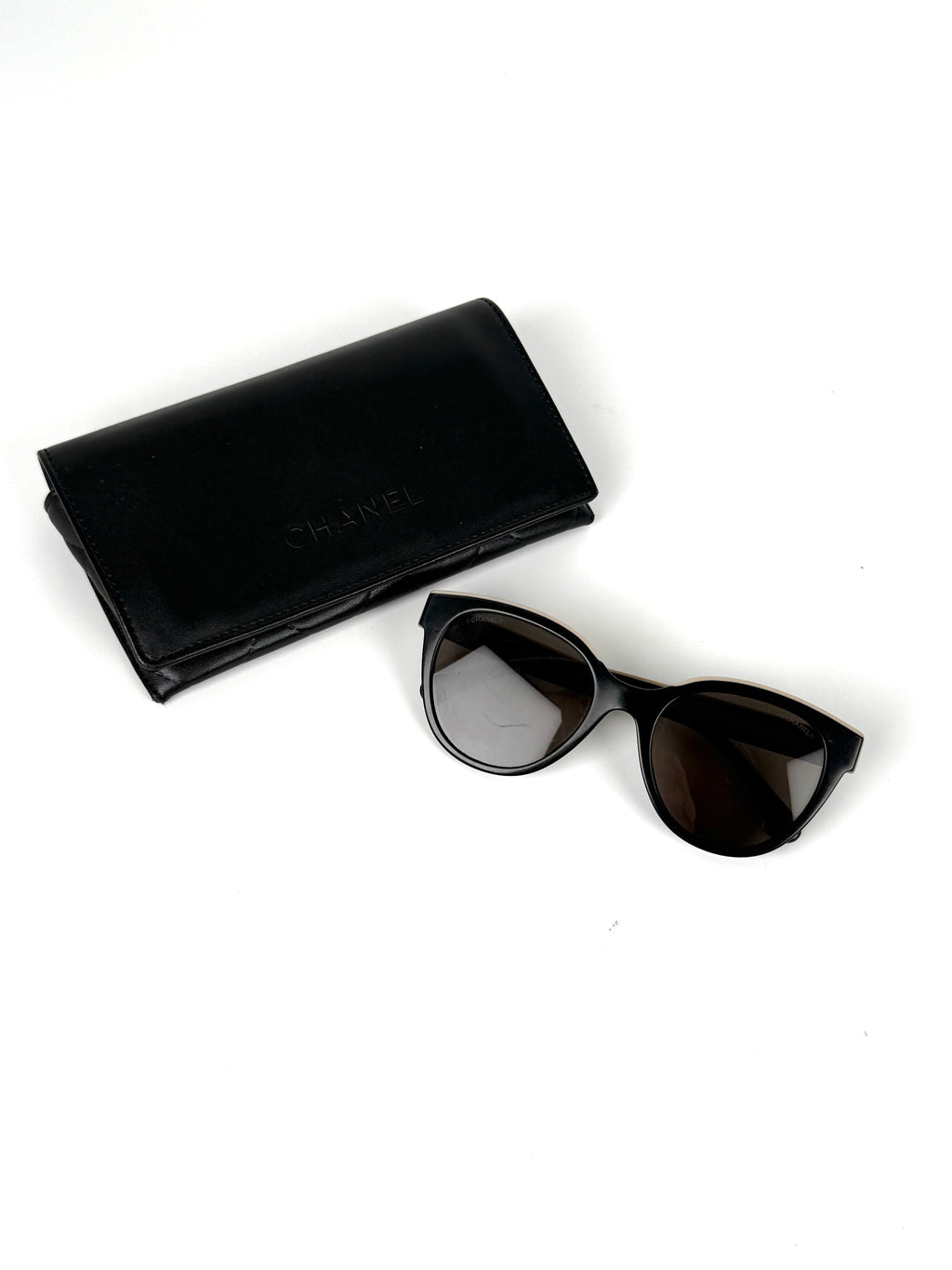 CHANEL 5414 Butterfly Acetate Black Beige Sunglasses