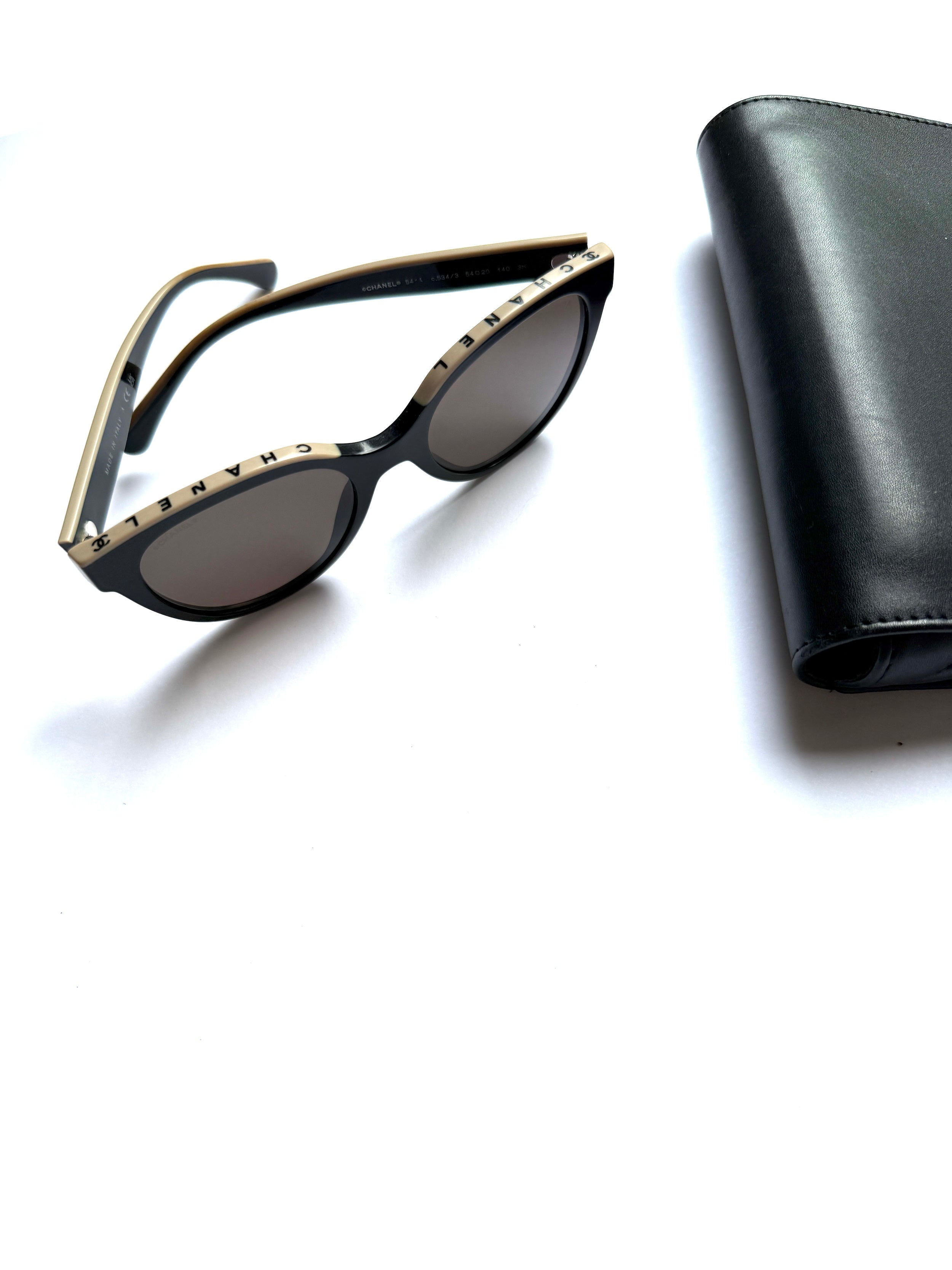 CHANEL 5414 Butterfly Acetate Black Beige Sunglasses