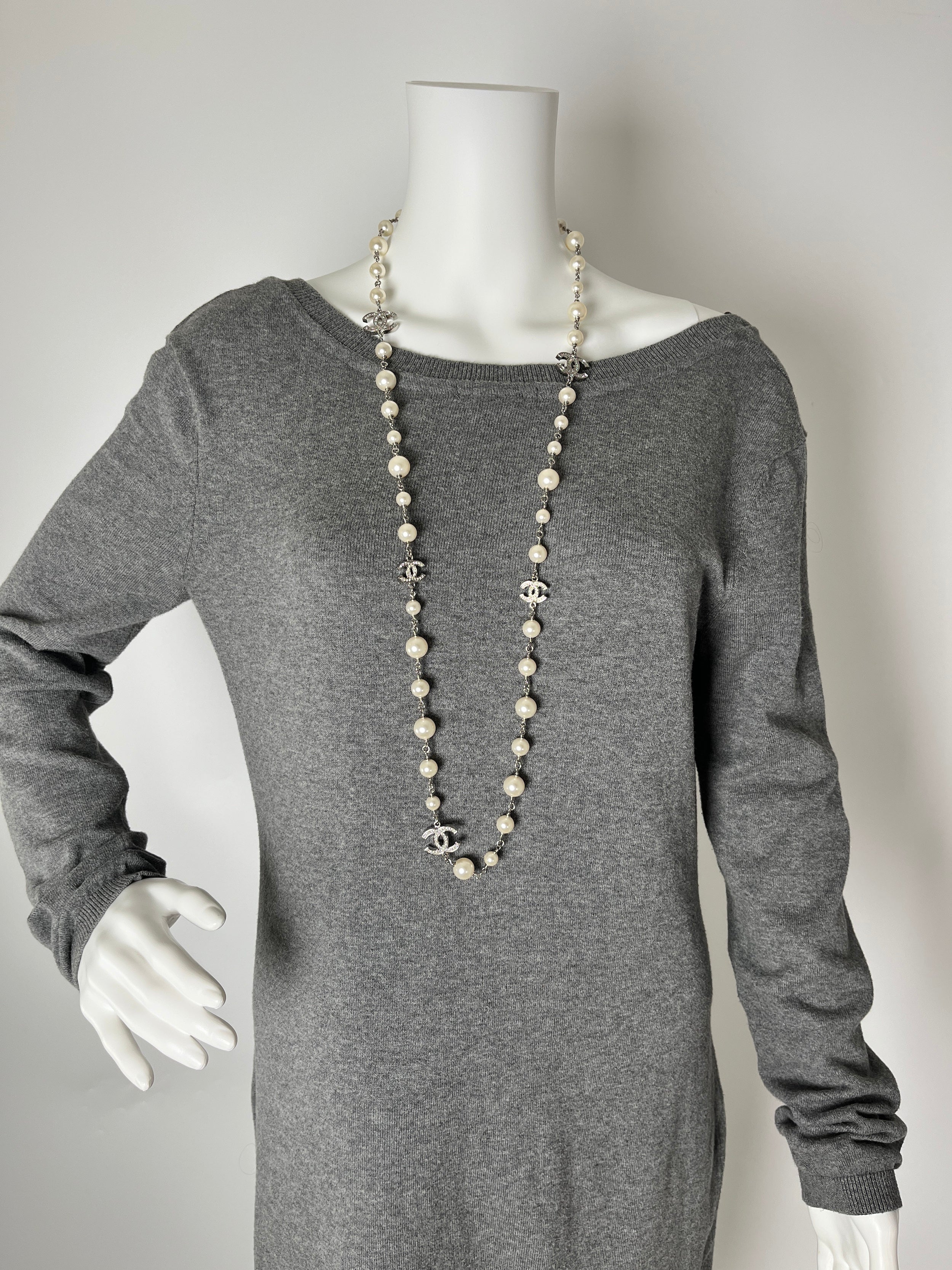 CHANEL Faux Pearl and Strass 2020 CC Long Station Classic Necklace