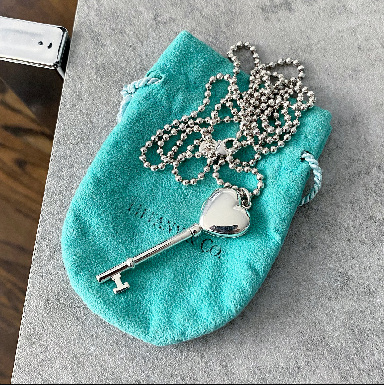 Tiffany Sterling Silver Locket Heart Key Necklace
