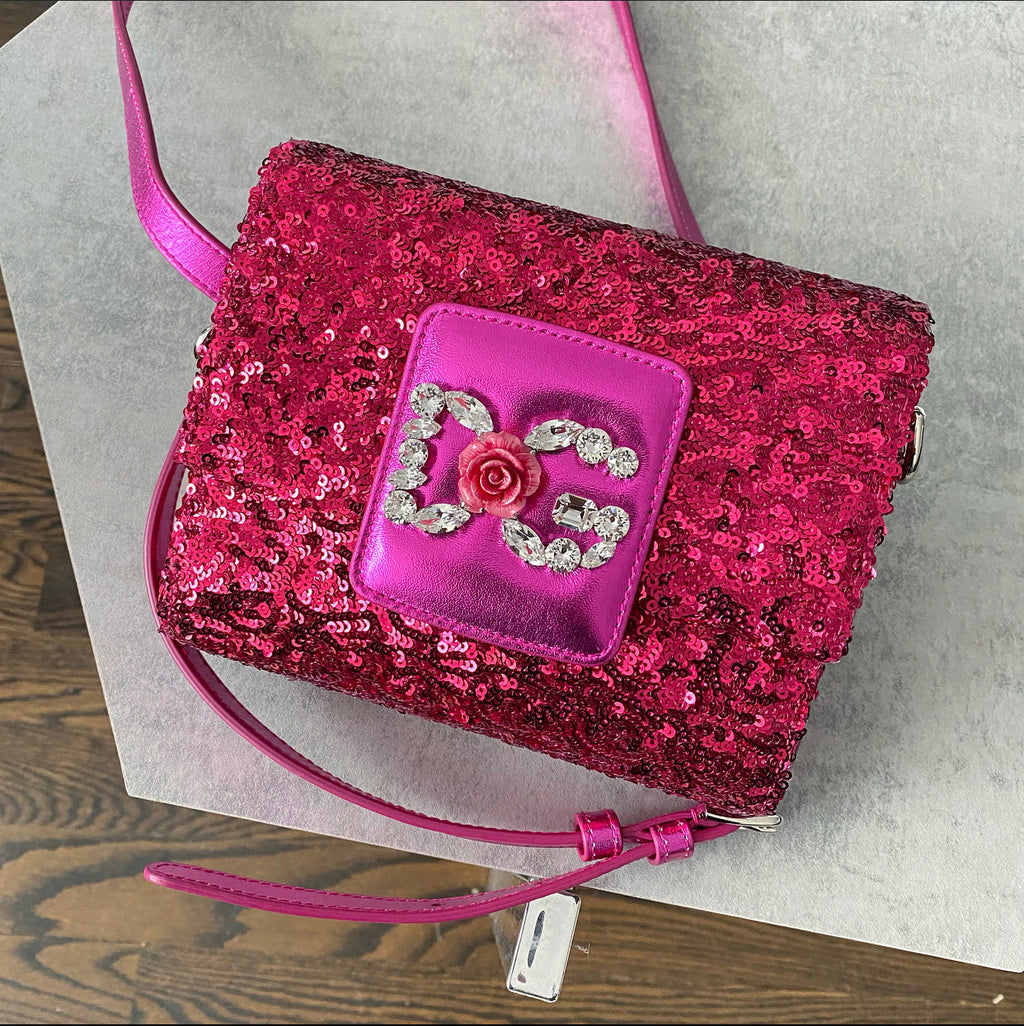 Dolce & Gabbana Millennial Fuchsia Sequin Crystal Crossbody Bag