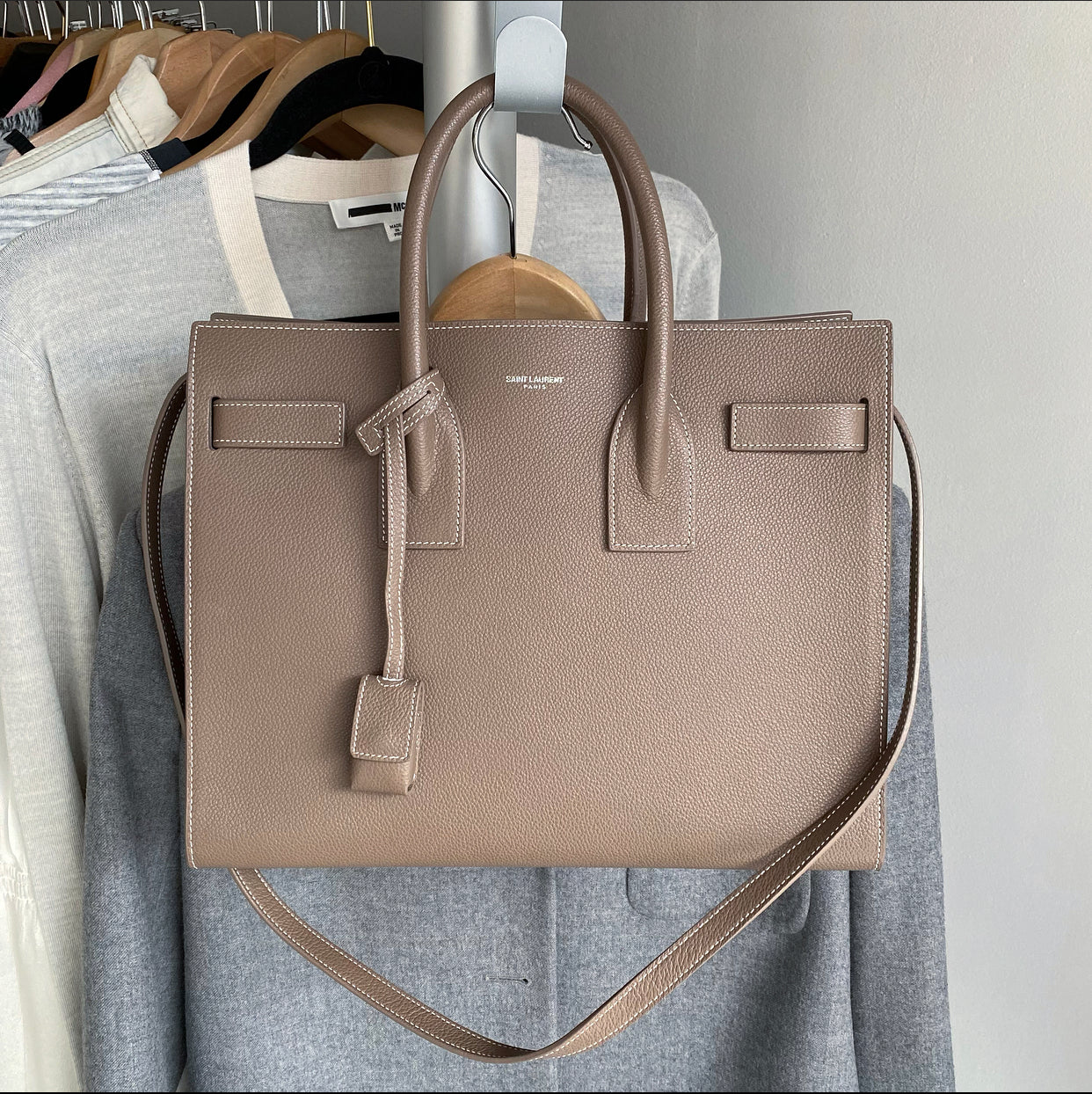 Saint Laurent Sac de Jour Small Taupe Two Way Bag