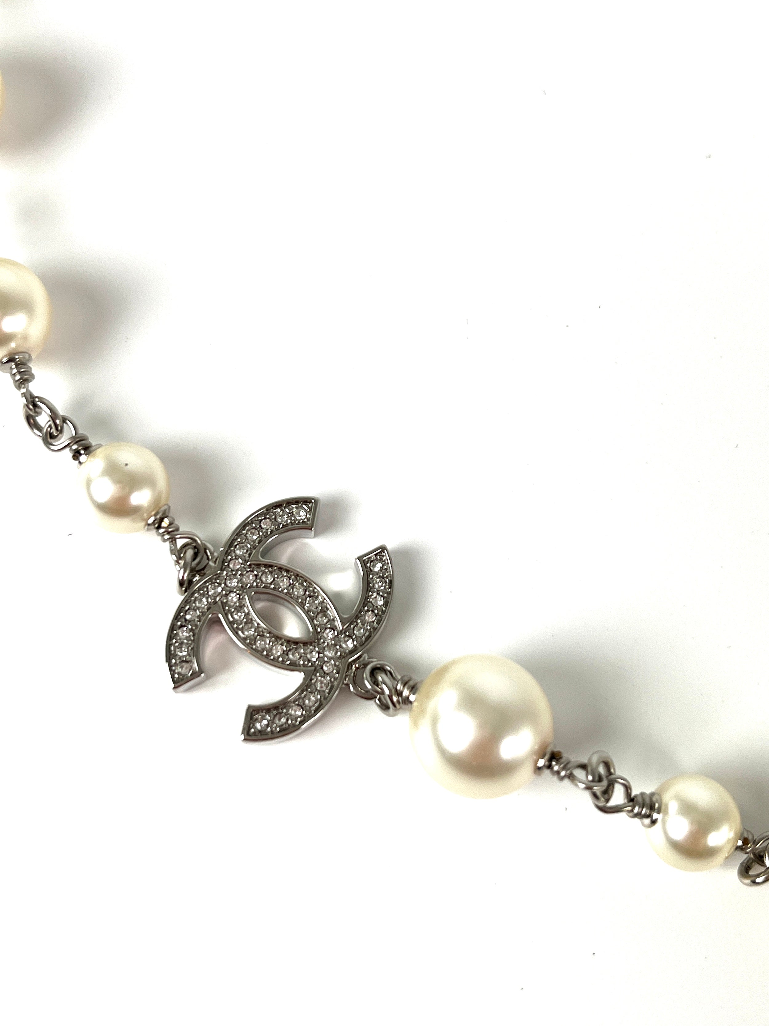 CHANEL Faux Pearl and Strass 2020 CC Long Station Classic Necklace