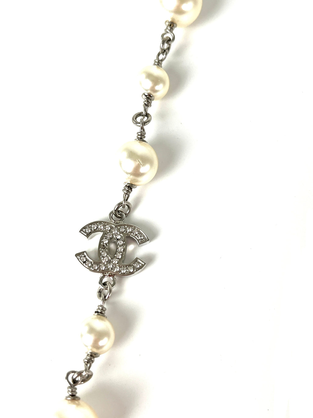 CHANEL Faux Pearl and Strass 2020 CC Long Station Classic Necklace