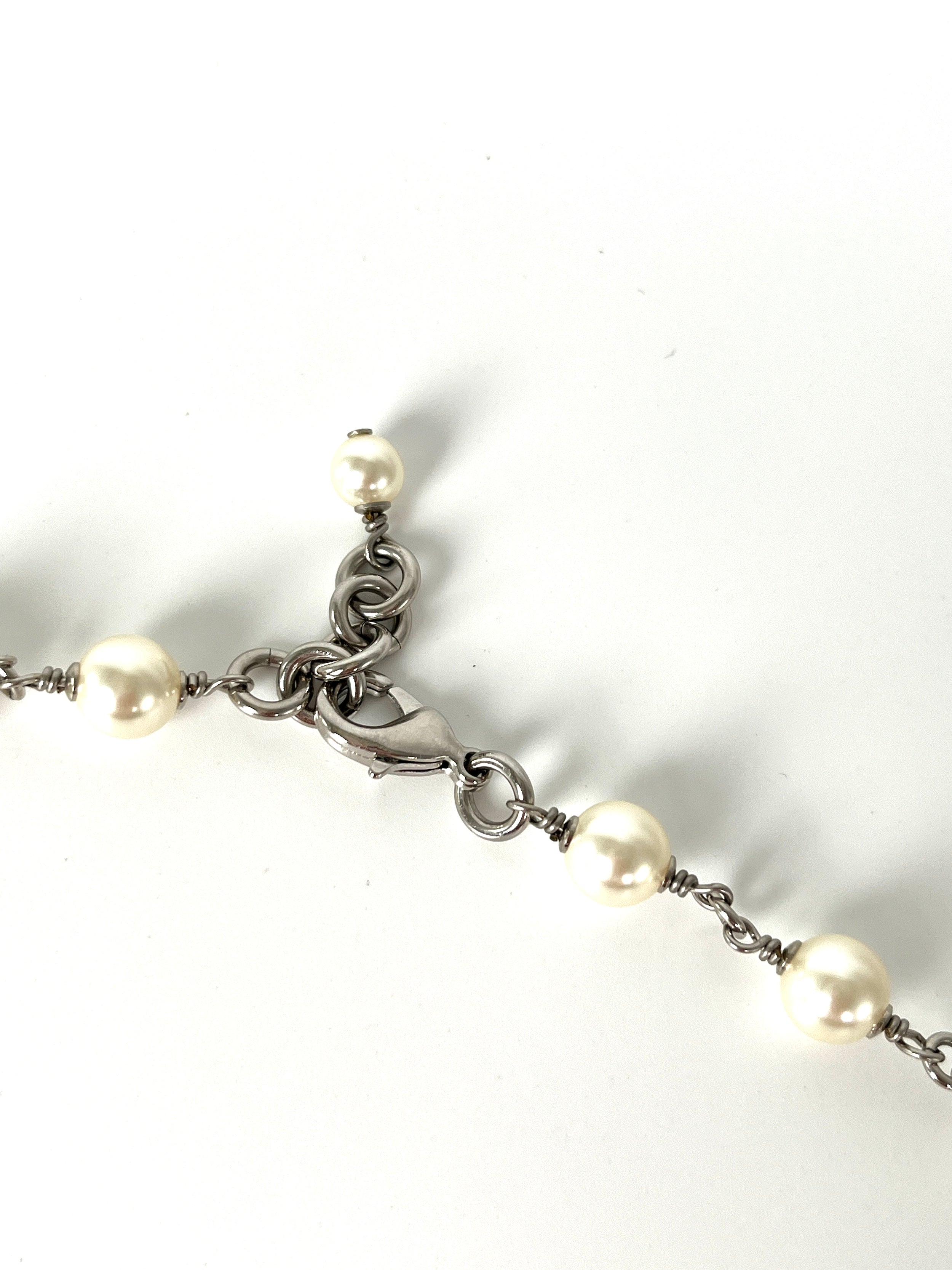 CHANEL Faux Pearl and Strass 2020 CC Long Station Classic Necklace