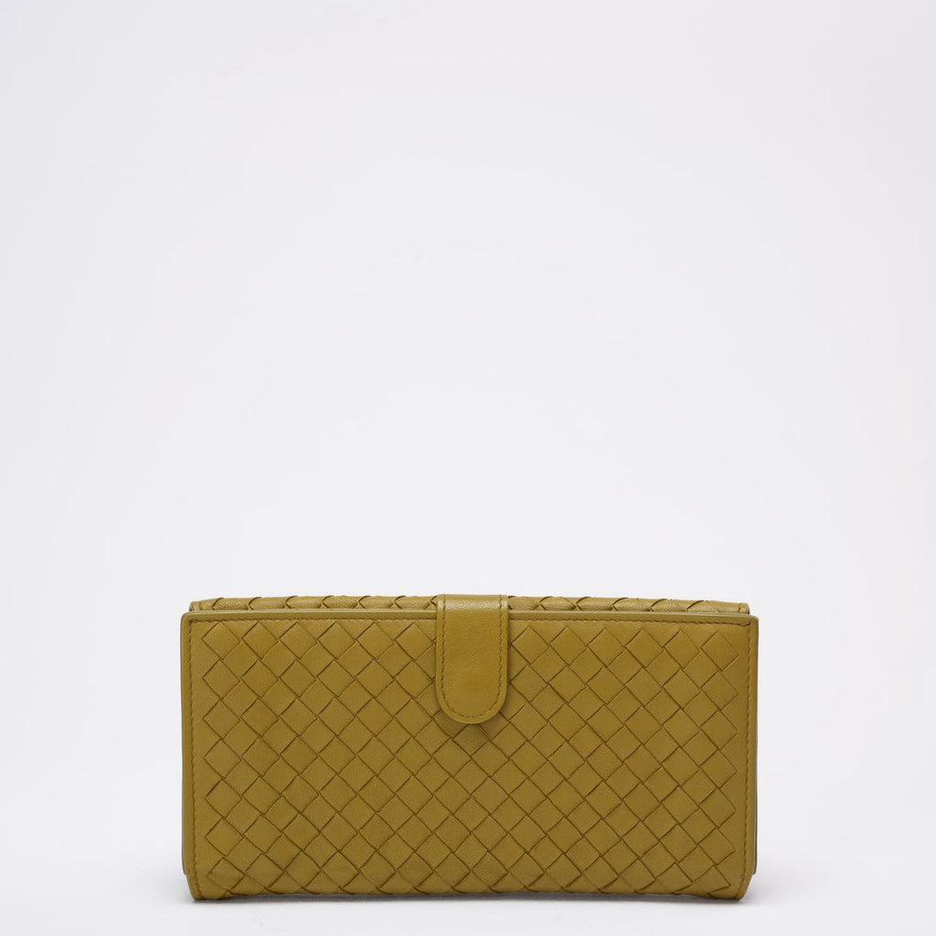 Bottega Veneta Yellow Nappa Wallet Intrecciato Continental Snap Wallet