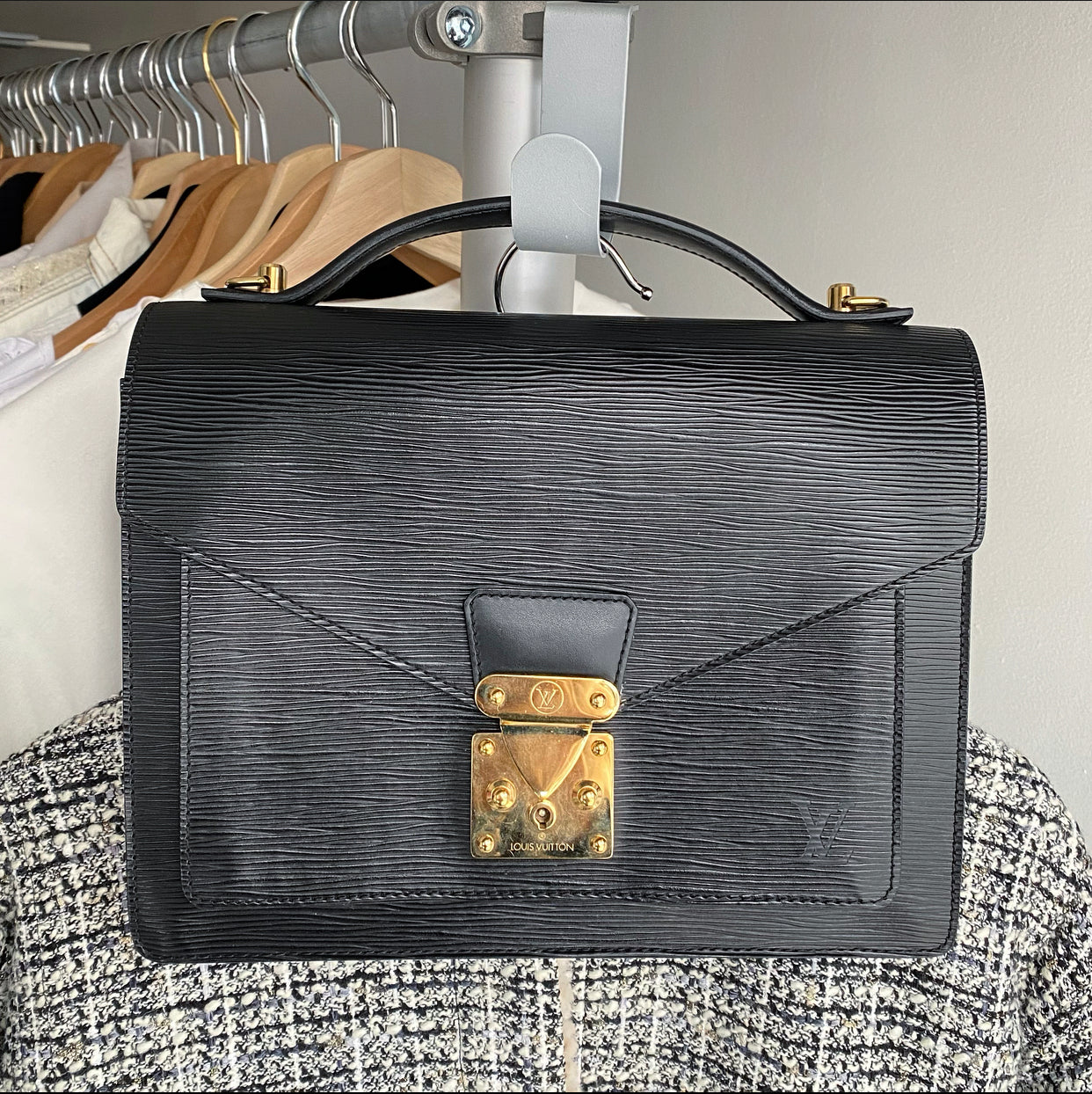 Louis Vuitton Vintage Black Epi Monceau Book Bag