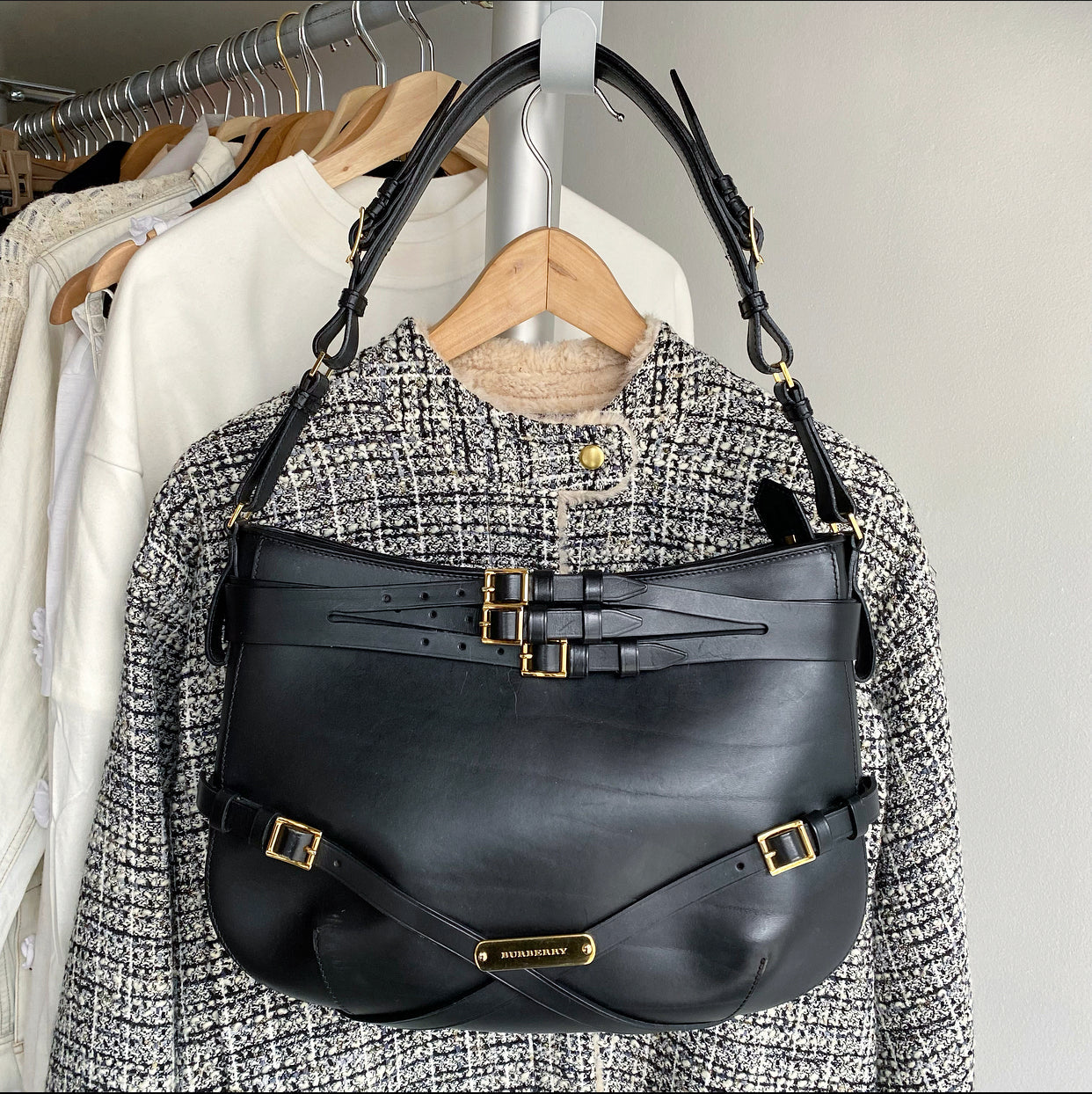 Burberry Black Leather Bridle Hobo Shoulder Bag