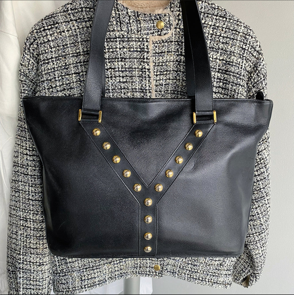 Yves Saint Laurent Vintage Black Stud Y Ligne Tote Bag