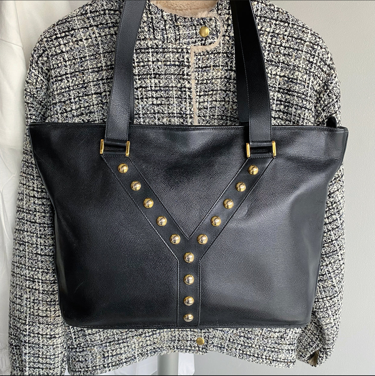 Yves Saint Laurent Vintage Black Stud Y Ligne Tote Bag