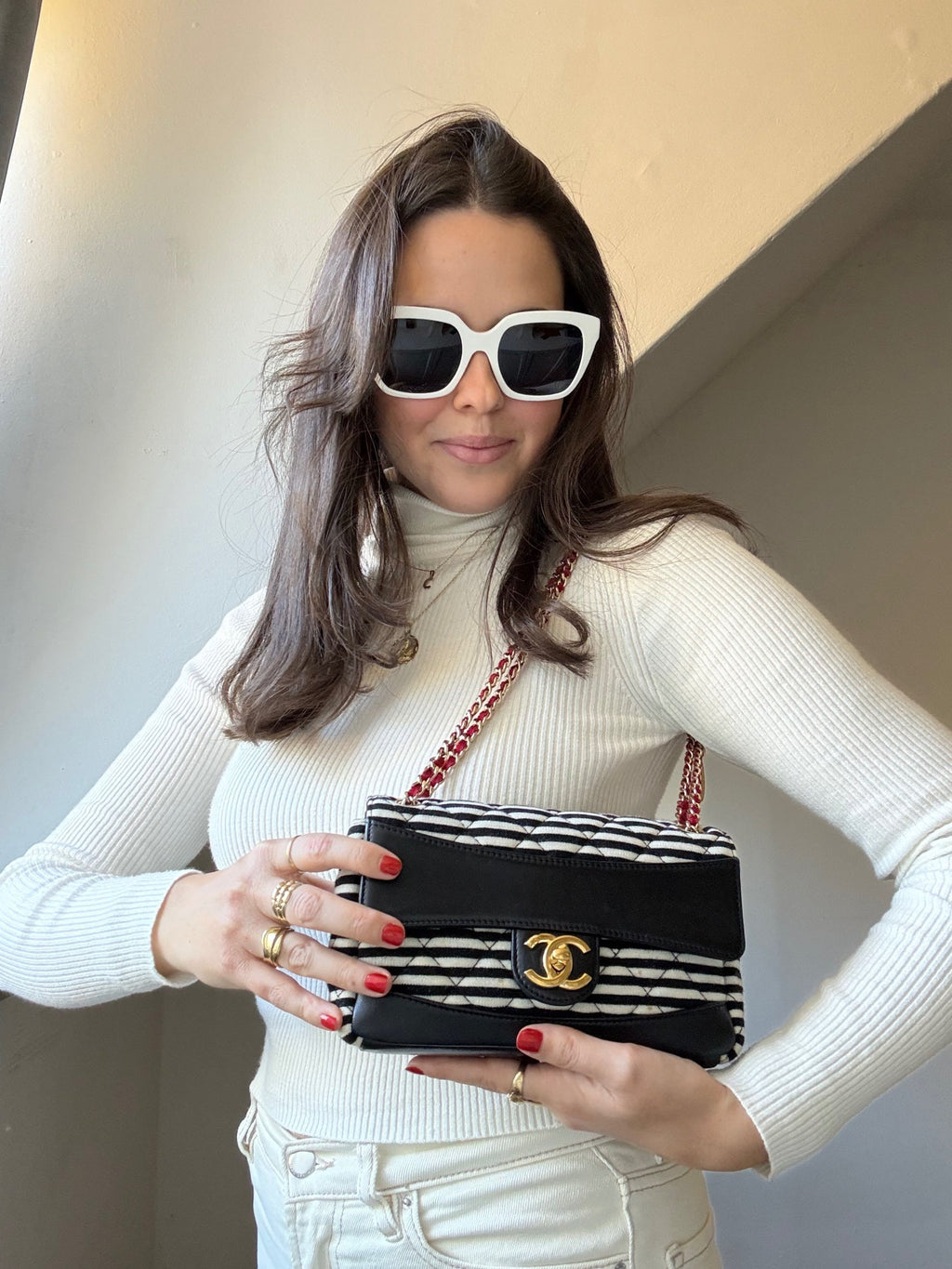 Chanel Sailor Bag Blue 2014 Striped Mini Rectangle Classic Single Flap Shoulder Bag