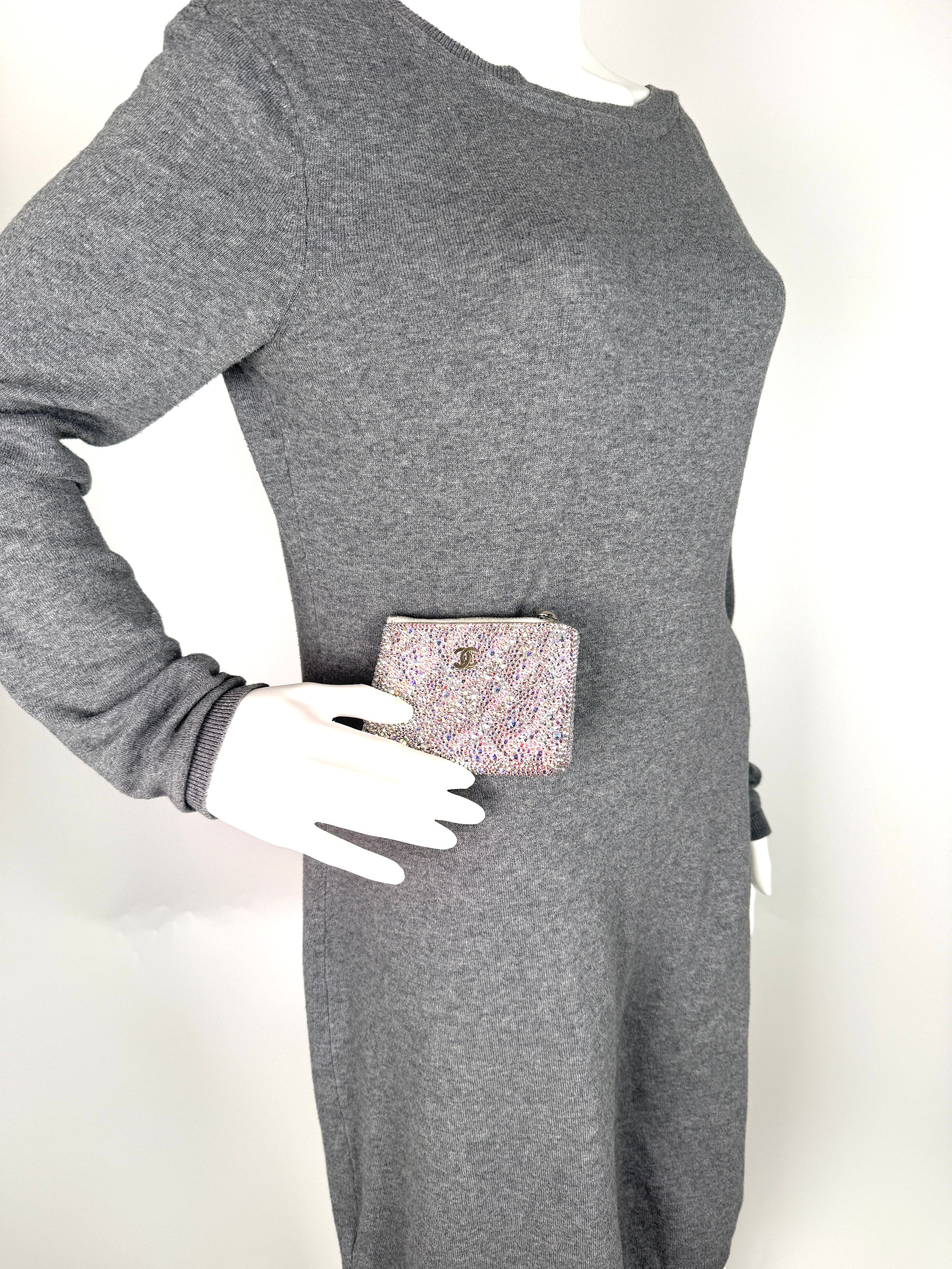 CHANEL Silver Swarovski Crystal Leather Key Pouch Case Holder