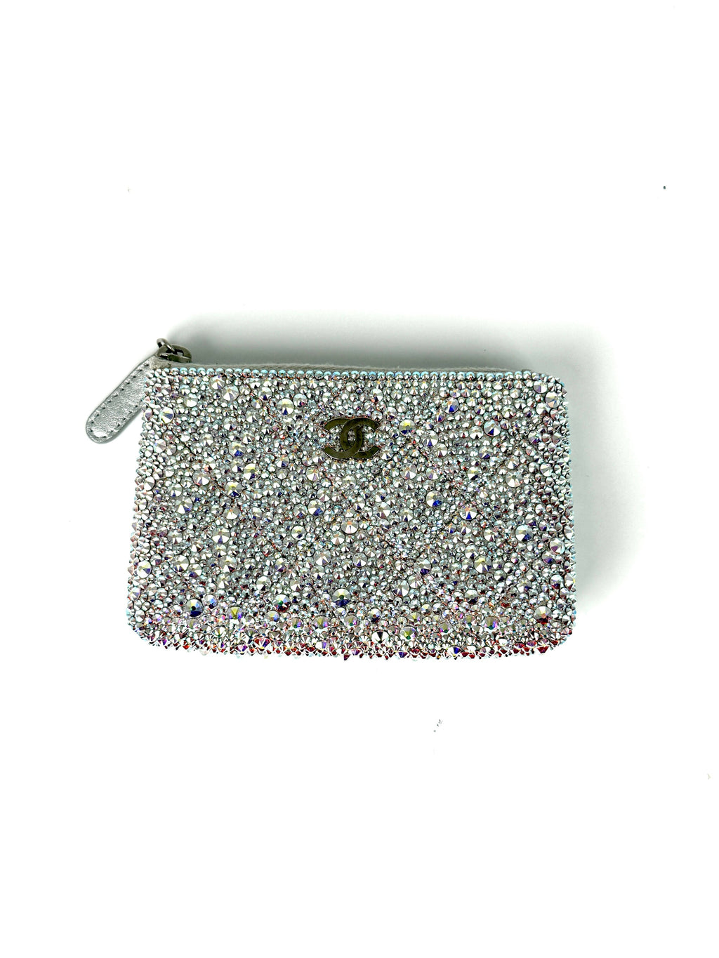 CHANEL Silver Swarovski Crystal Leather Key Pouch Case Holder