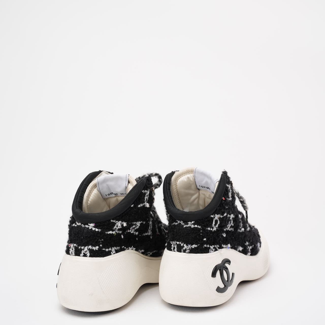 Chanel Black Tweed CC High Top Snow Sneakers Size 39 ½