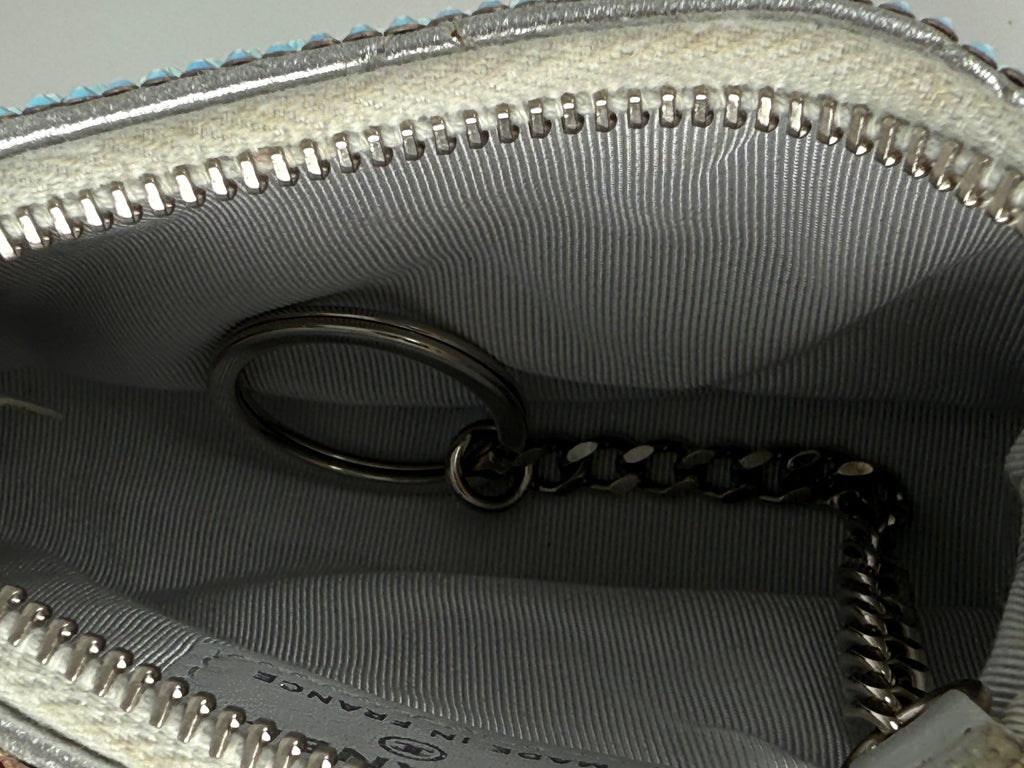 CHANEL Silver Swarovski Crystal Leather Key Pouch Case Holder