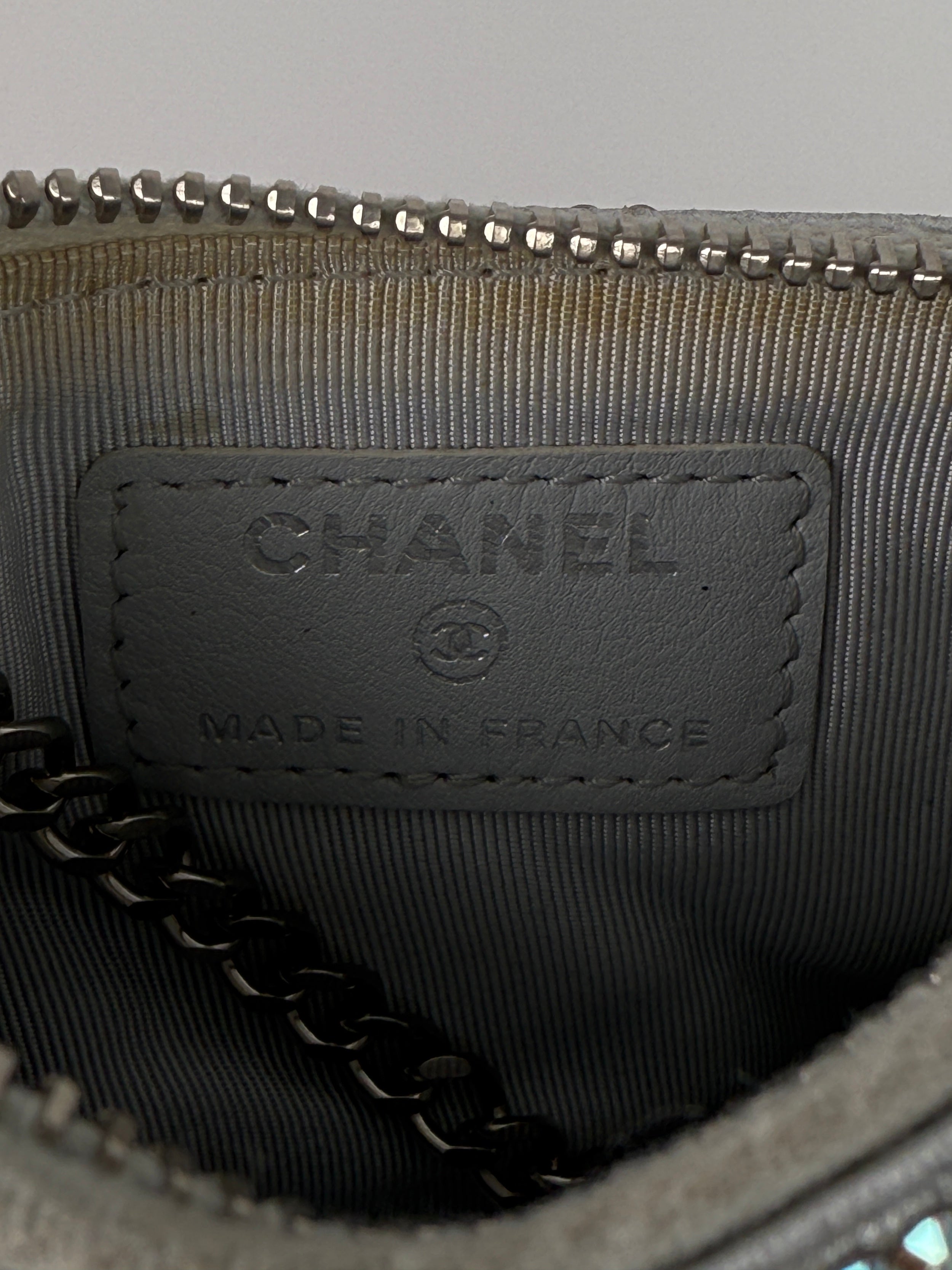 CHANEL Silver Swarovski Crystal Leather Key Pouch Case Holder