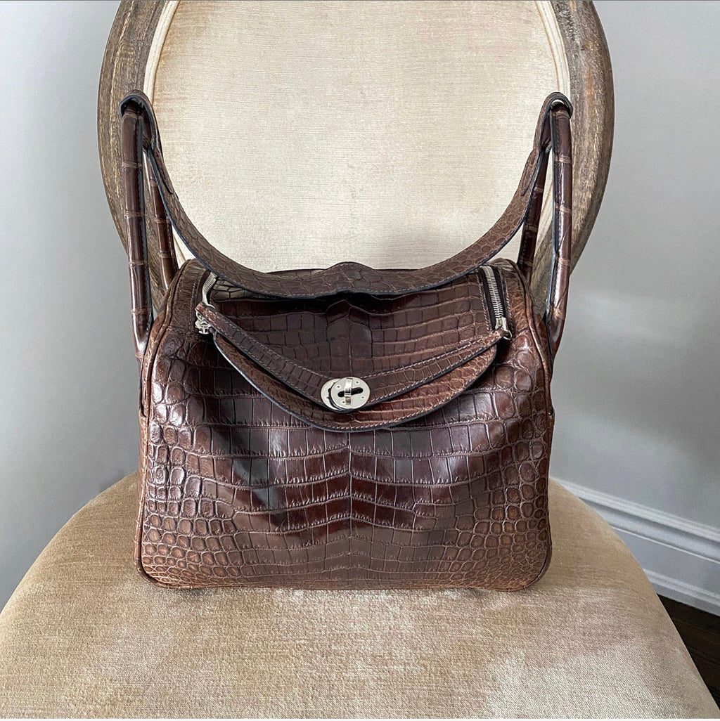 Hermes Exotic Niloticus Crocodile Matte Chocolat Dark Brown Lindy 30 PHW