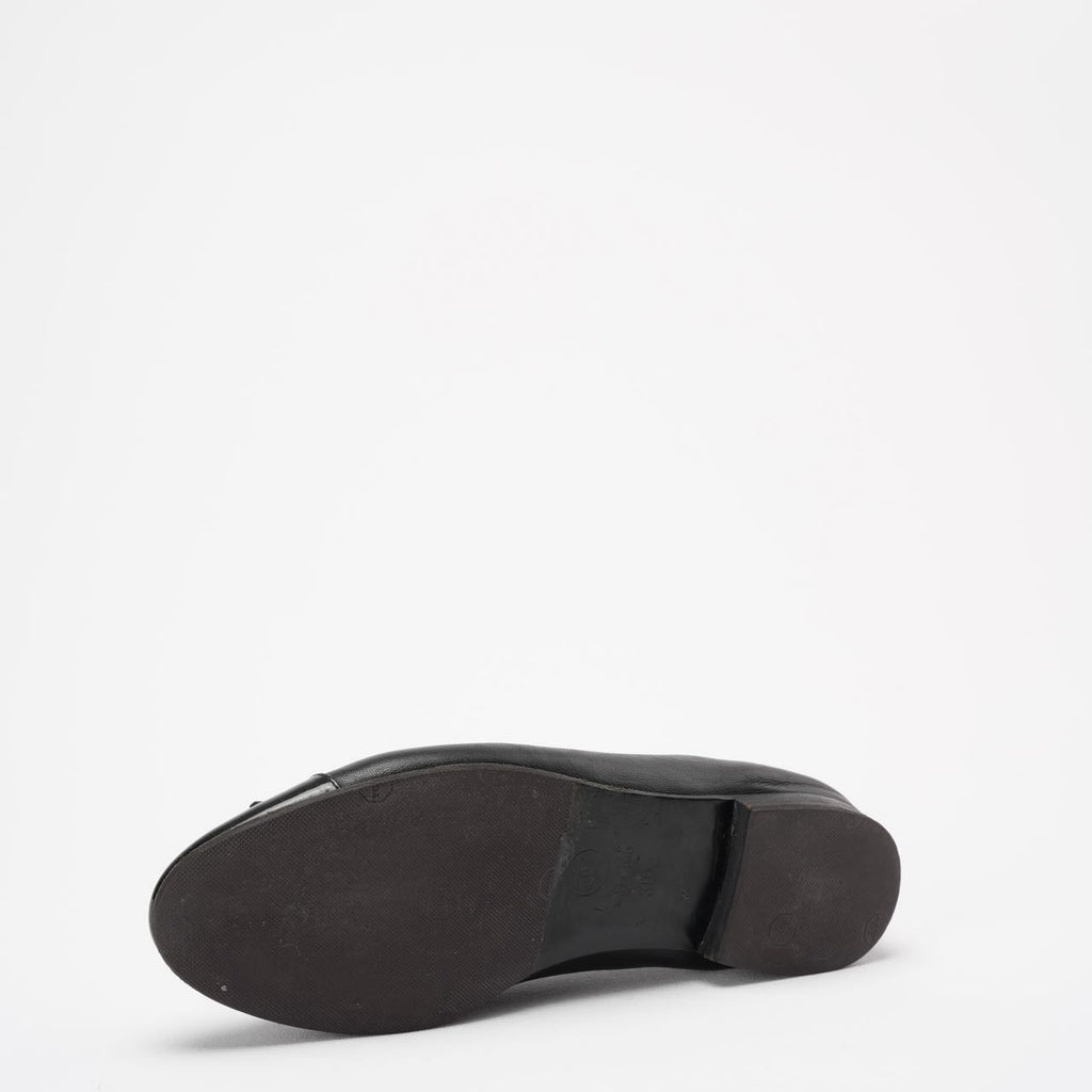 Chanel Black Leather and Patent CC Cap Toe Bow Ballet Flats Size 38 ½