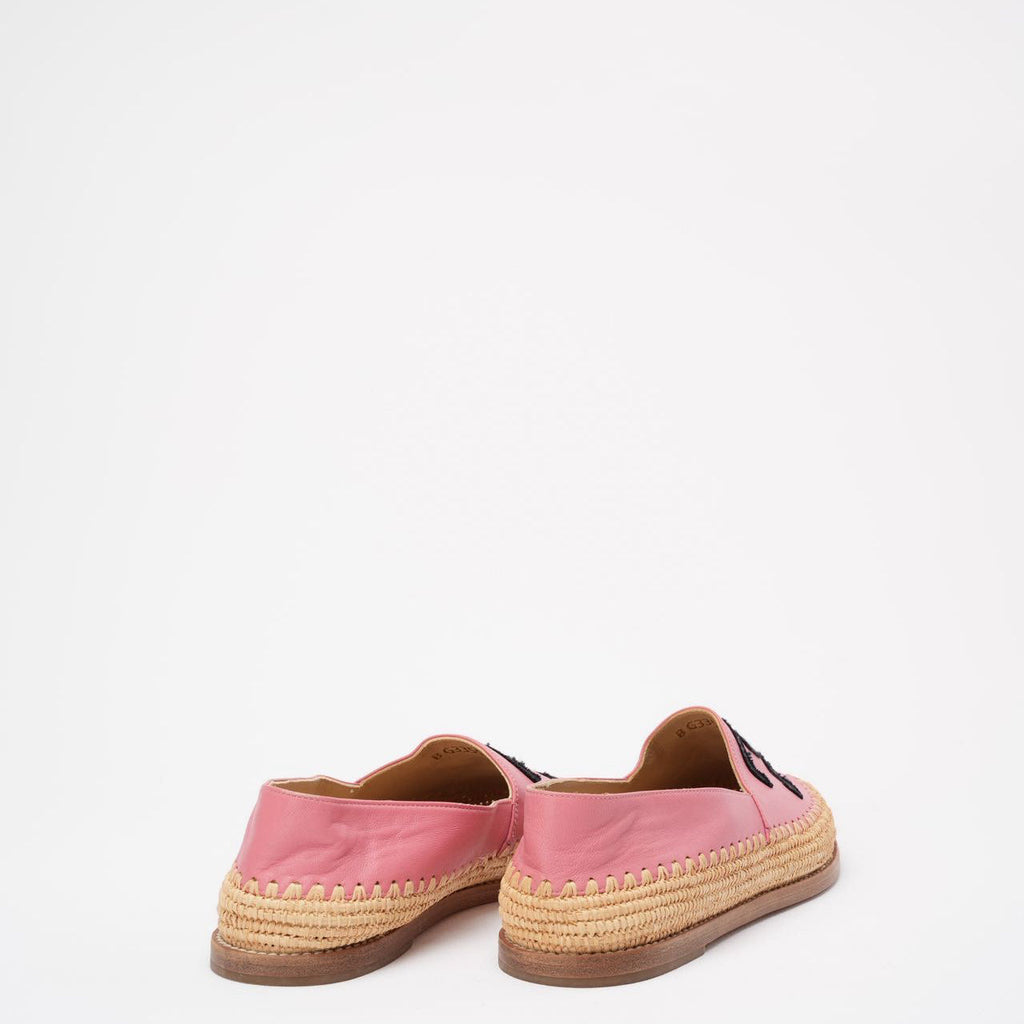 Chanel Pink / Black Lambskin Leather CC Espadrille Flats Size 38