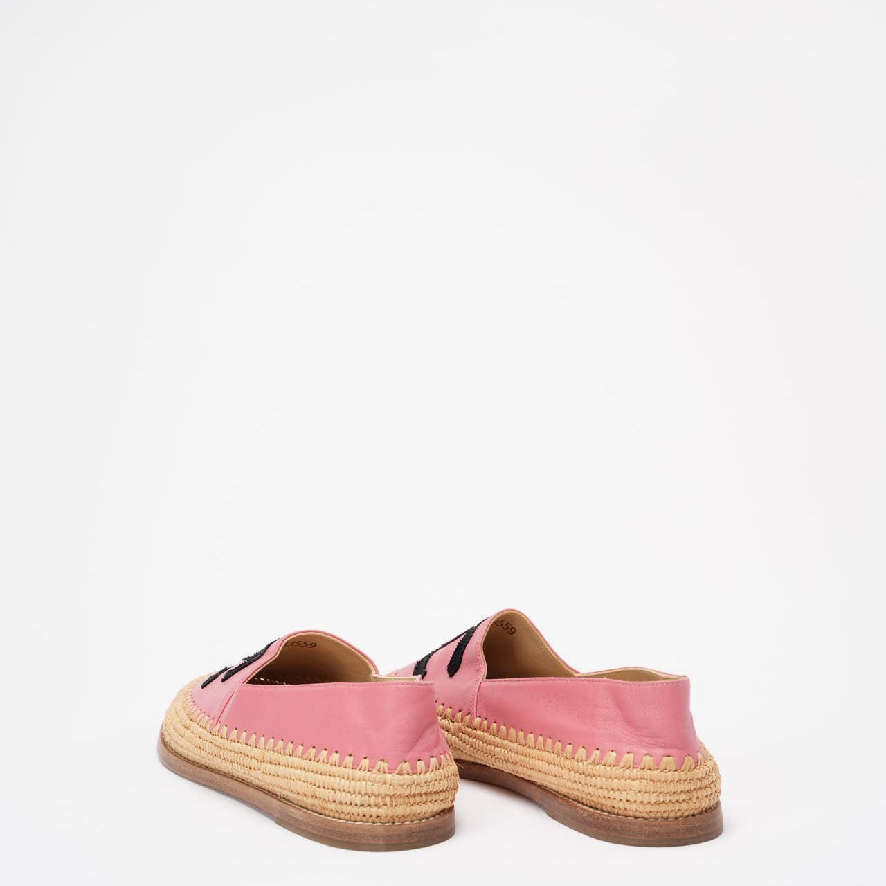Chanel Pink / Black Lambskin Leather CC Espadrille Flats Size 38