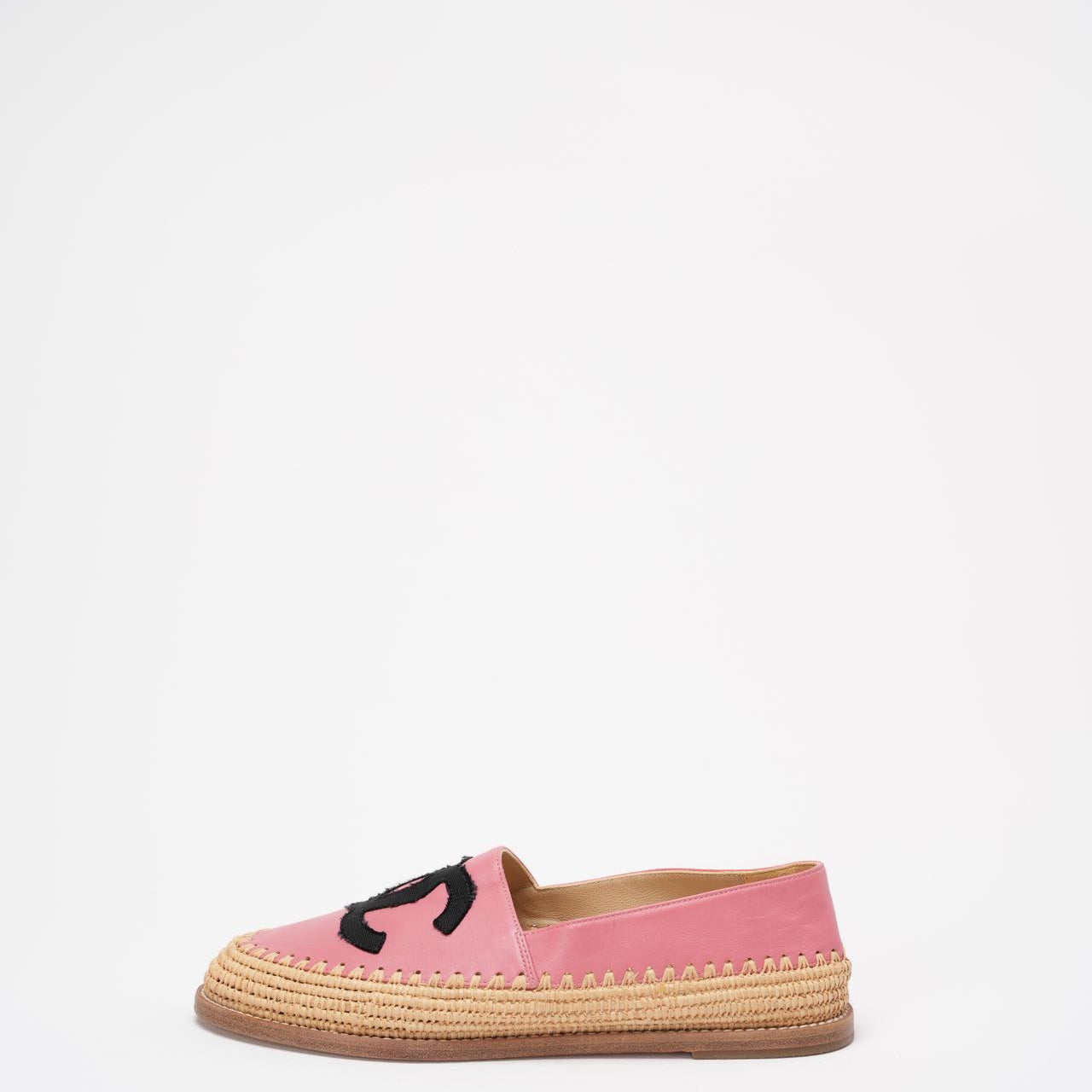 Chanel Pink / Black Lambskin Leather CC Espadrille Flats Size 38
