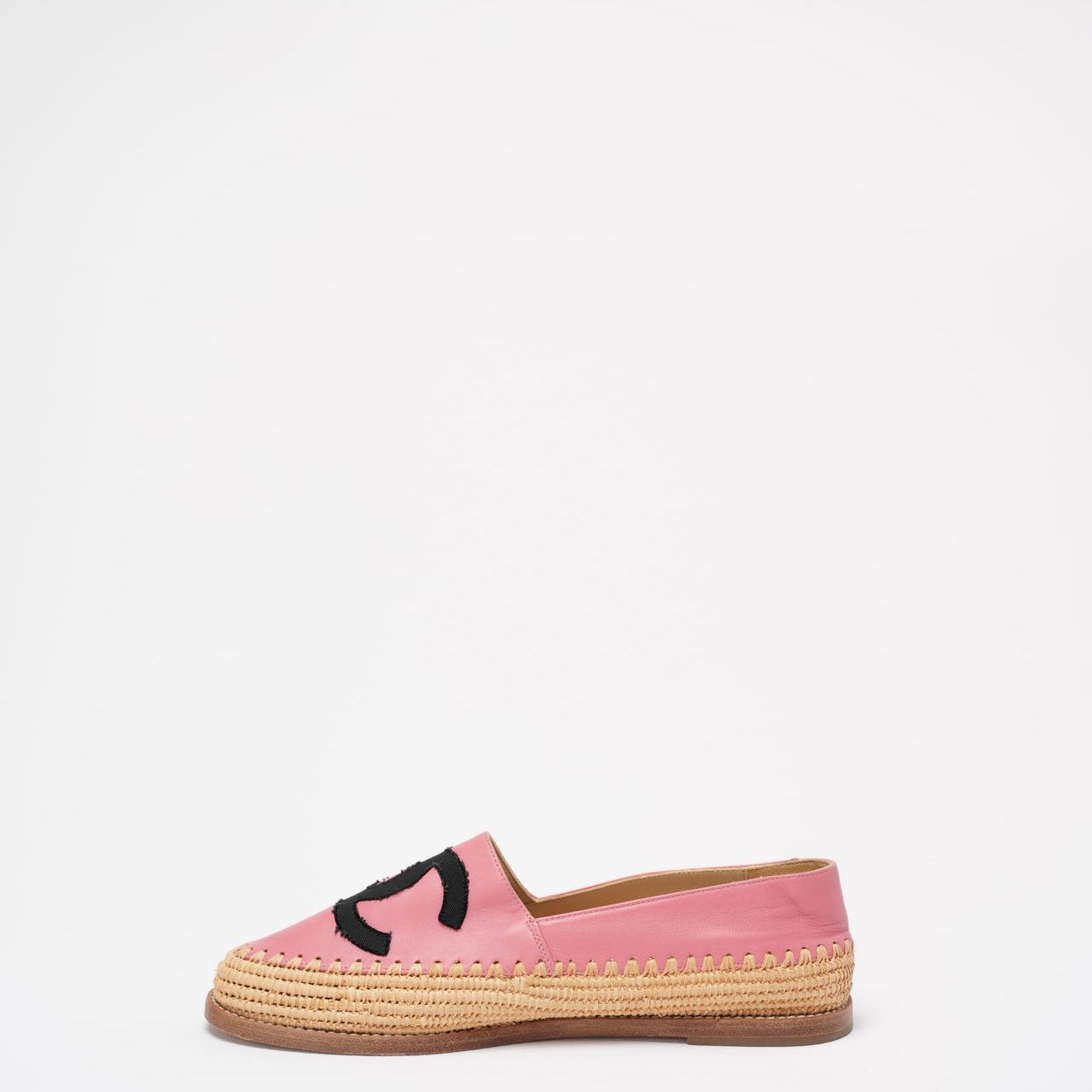 Chanel Pink / Black Lambskin Leather CC Espadrille Flats Size 38