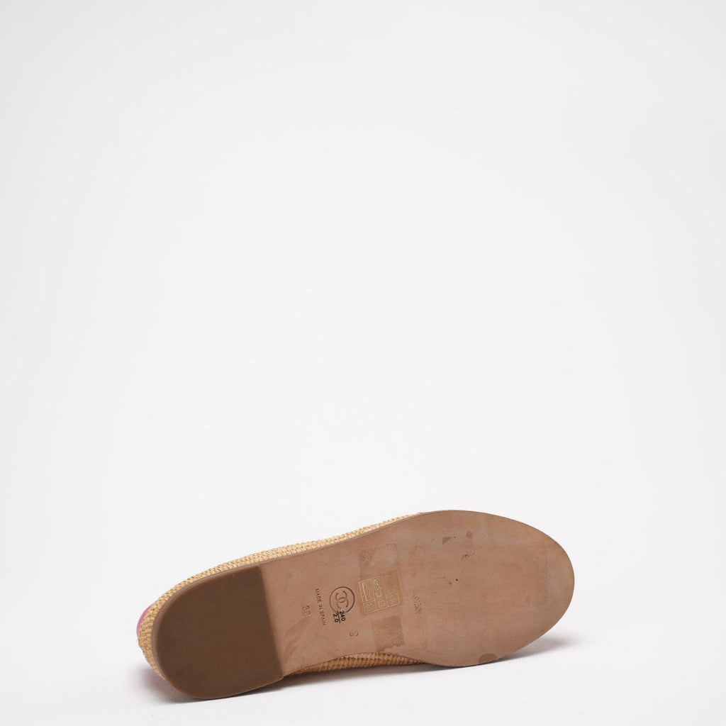 Chanel Pink / Black Lambskin Leather CC Espadrille Flats Size 38