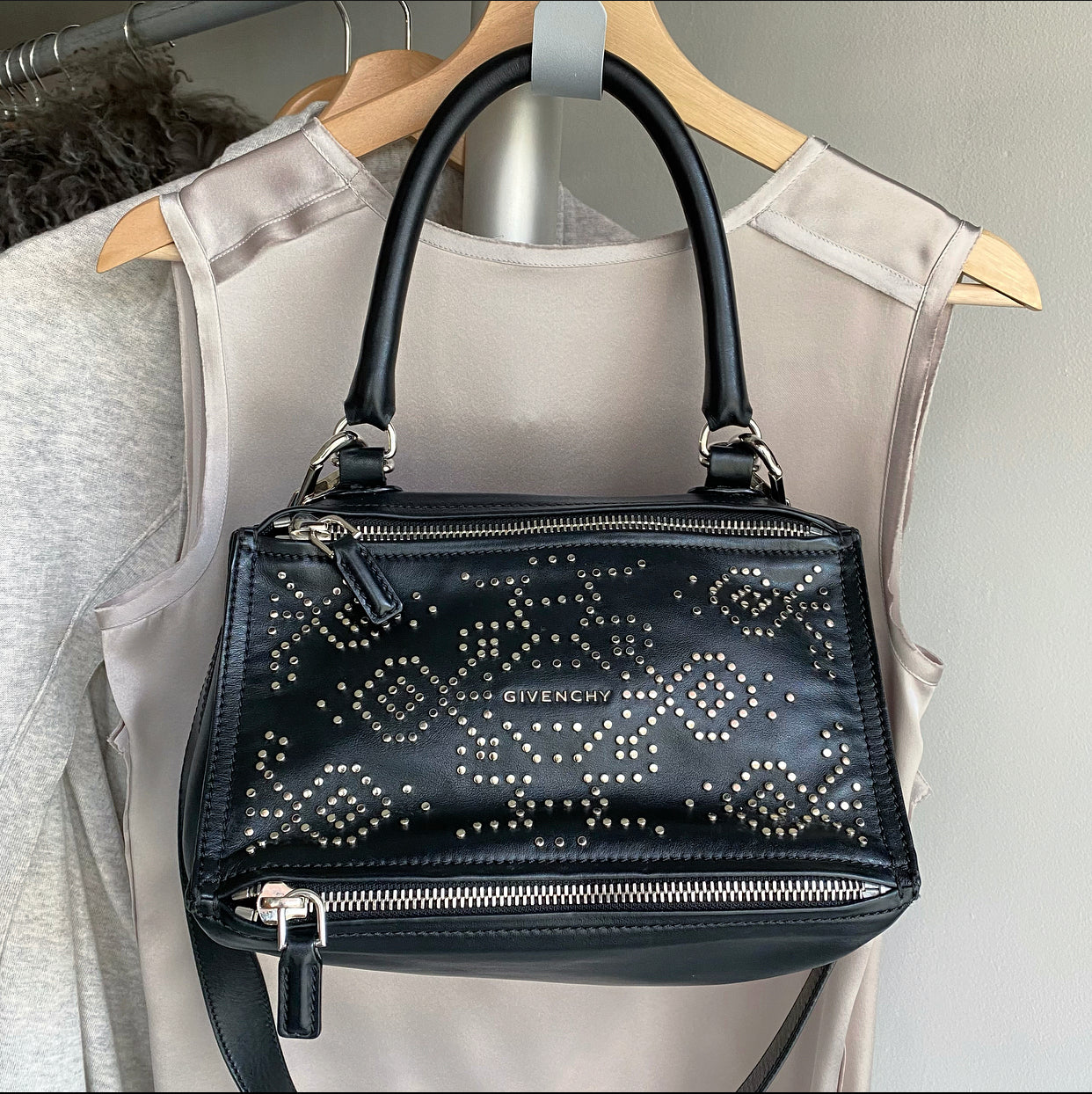 Givenchy Small Black Leather Studded Pandora Bag