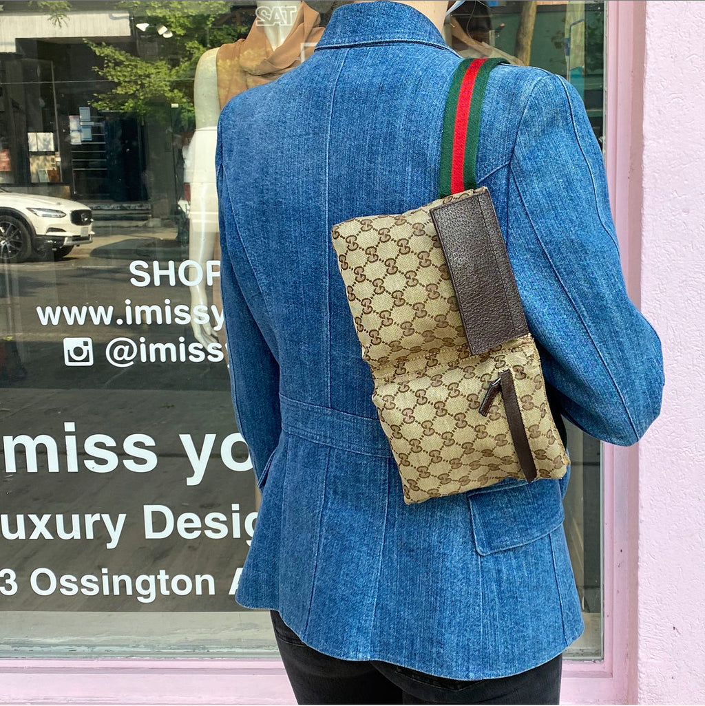 Gucci Brown Monogram Canvas Web Stripe Belt Bag Fanny Pack