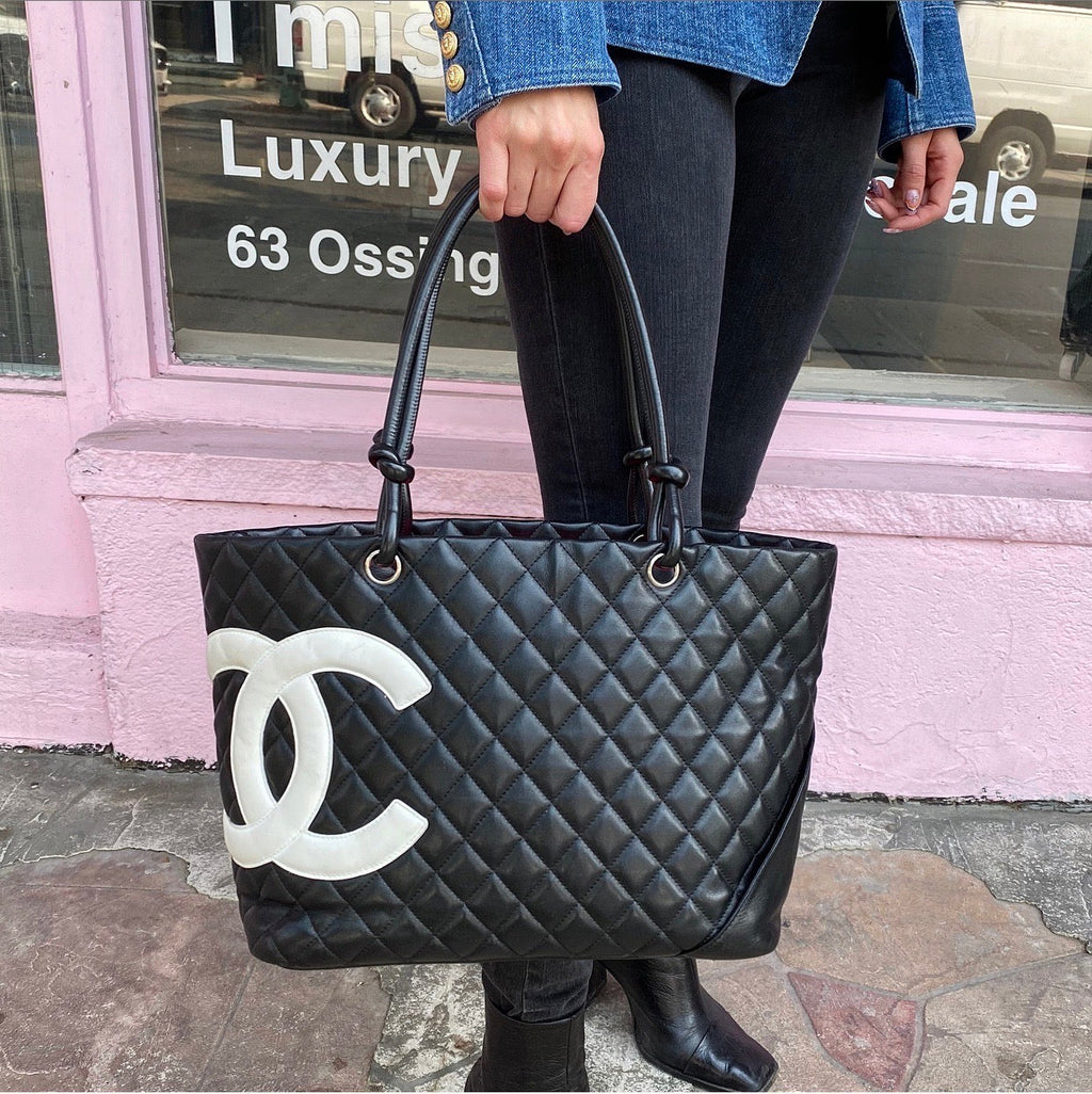 Chanel 2004 Cambon Black and White CC Tote Bag