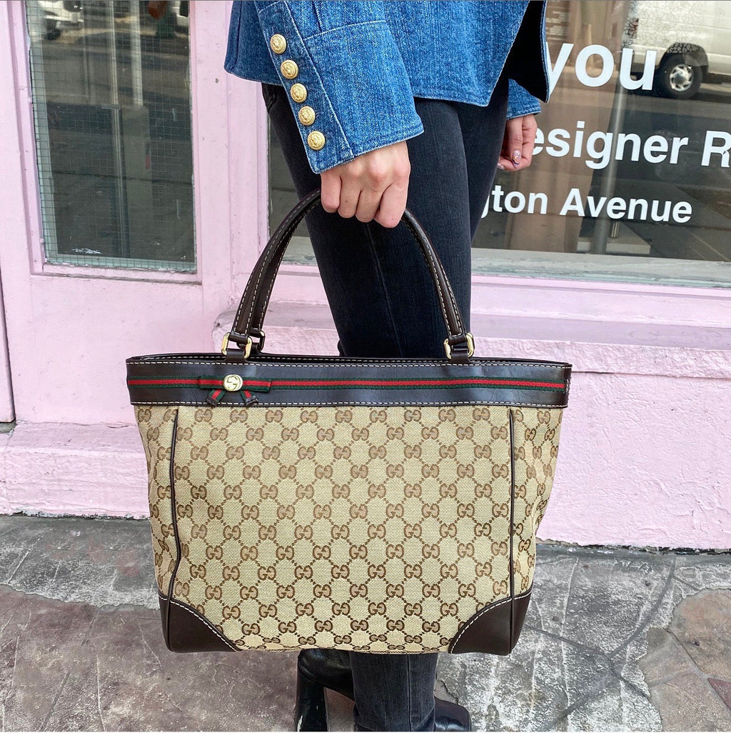 Gucci Monogram Mayfair Web Stripe Bow Tote Bag