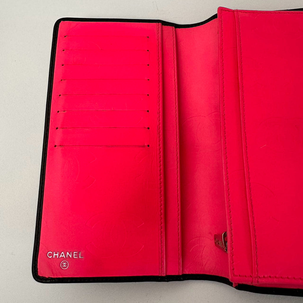 Chanel Black/ Pink Cambon Ligne Long Wallet Lambskin
