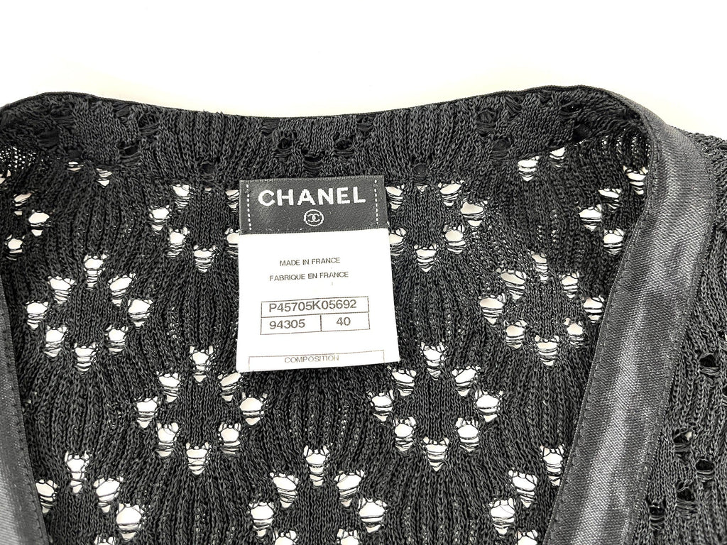 CHANEL Perforated Black Silk Knit Jacket igan 40 M 8