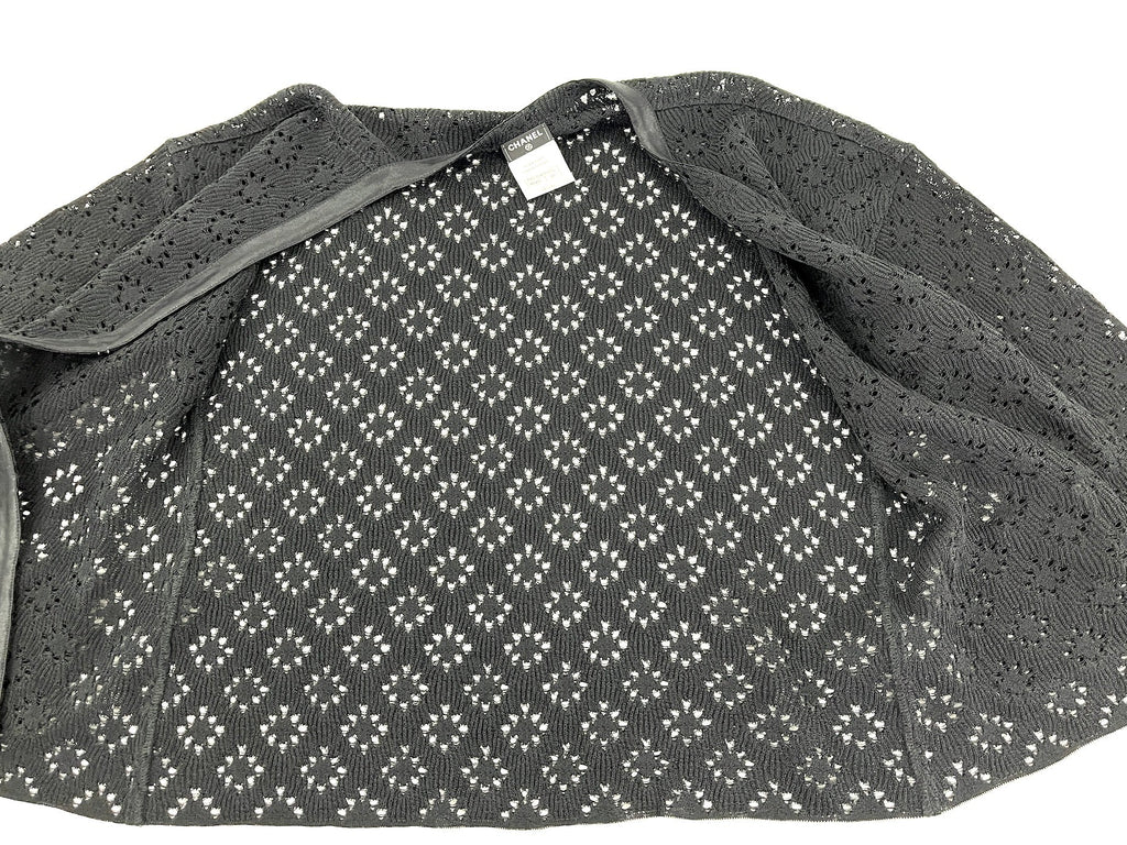 CHANEL Perforated Black Silk Knit Jacket igan 40 M 8