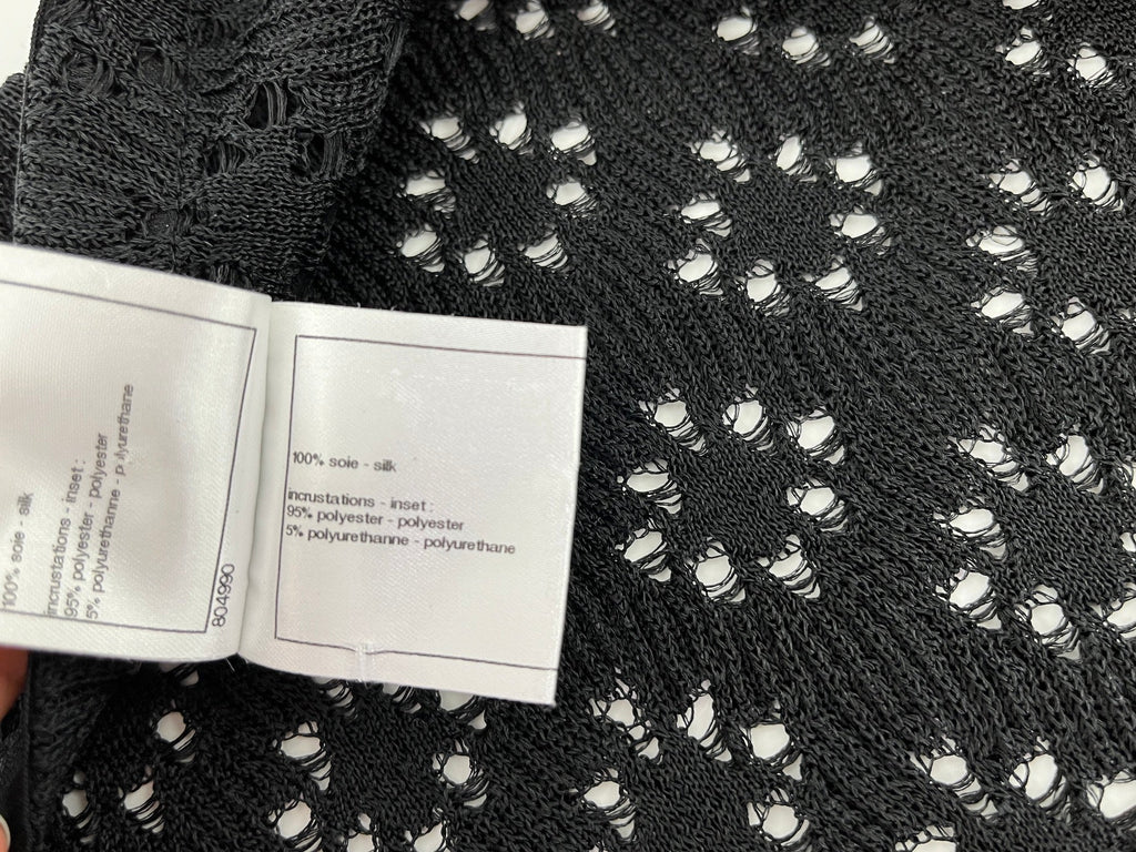 CHANEL Perforated Black Silk Knit Jacket igan 40 M 8