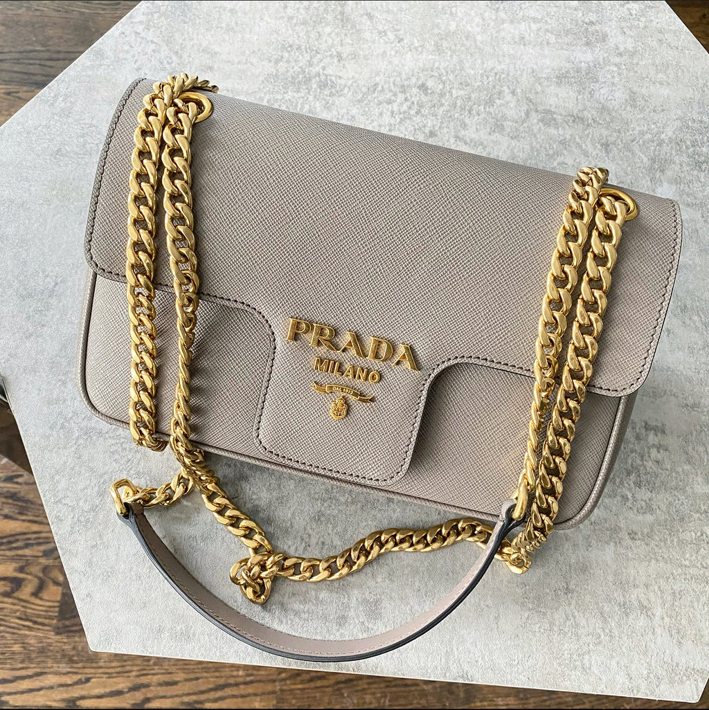 Prada Taupe Saffiano Crossbody Flap Bag