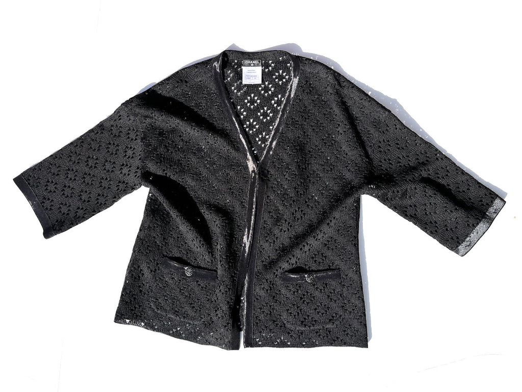 CHANEL Perforated Black Silk Knit Jacket igan 40 M 8