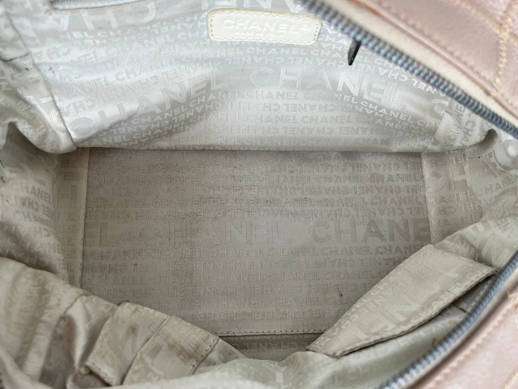 Vintage CHANEL LAX Square Quilt Bowler Dark Beige Leather Bag