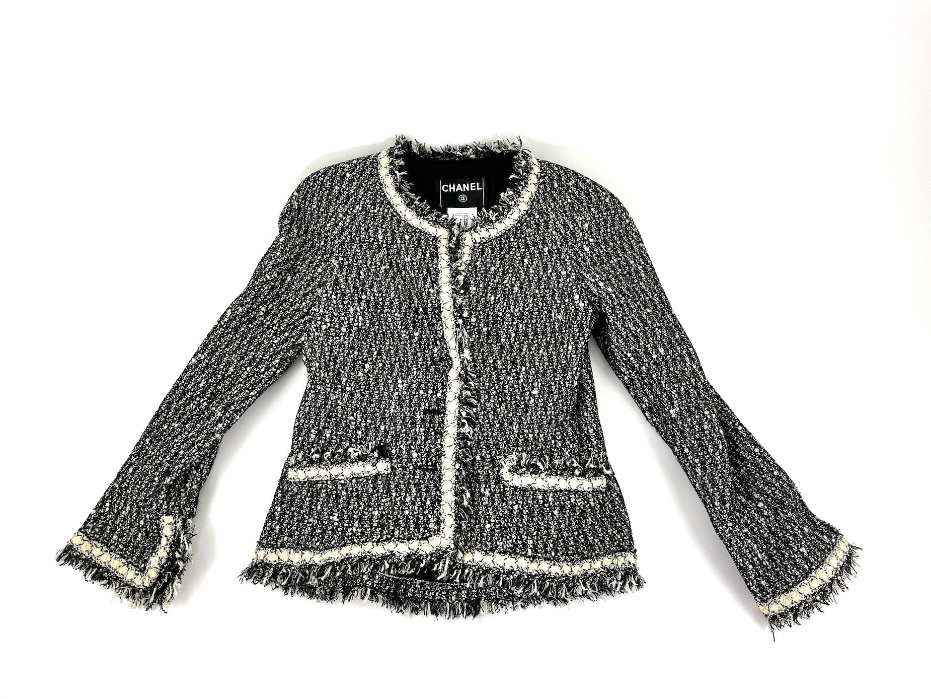 CHANEL Tweed 05A Black White Jacket  36 2 4