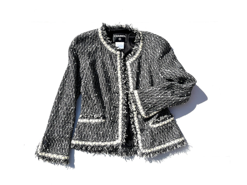 CHANEL Tweed 05A Black White Jacket  36 2 4